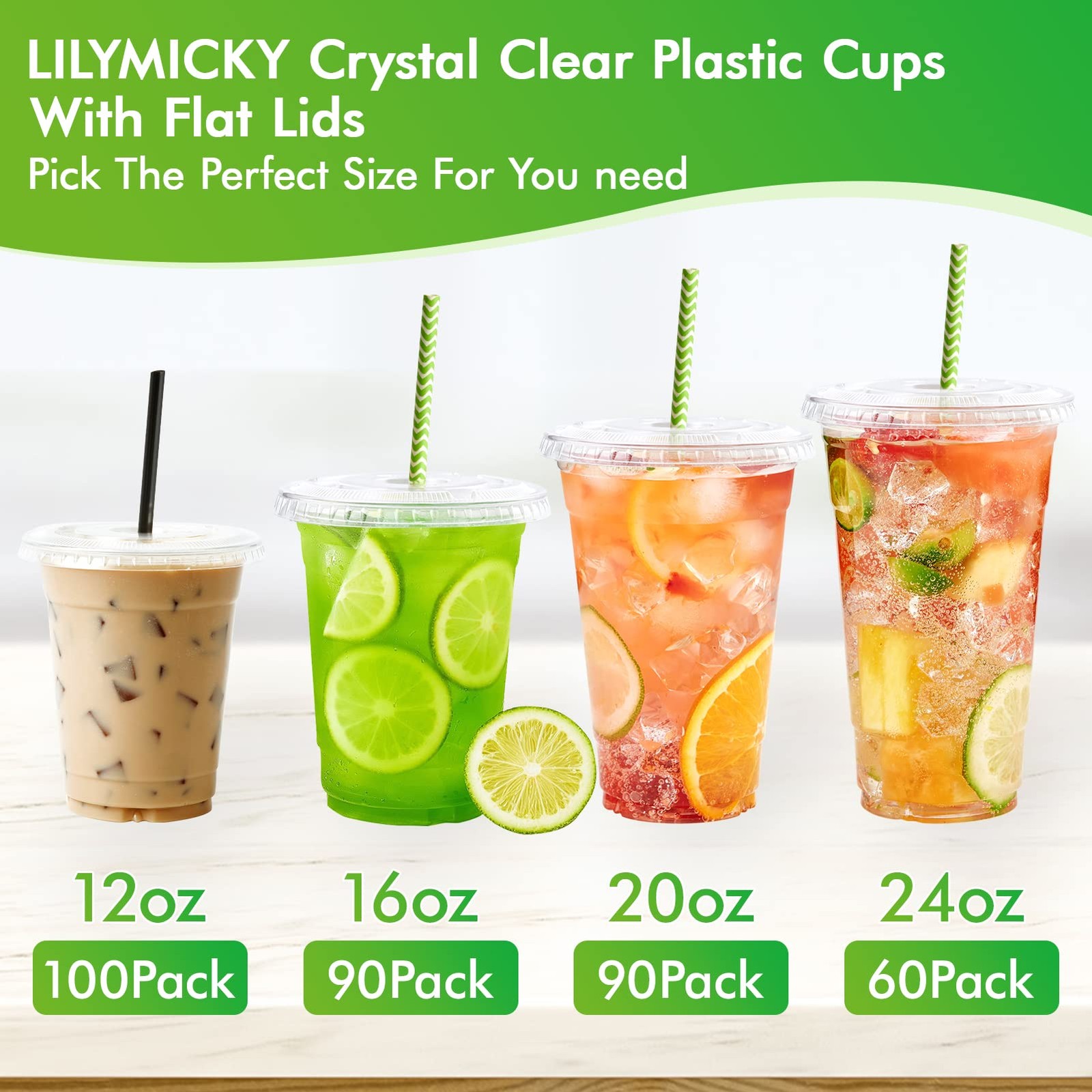 [90 Sets] 20 oz Clear Plastic Cups With Flat Lids, Disposable Drinking Cups, …