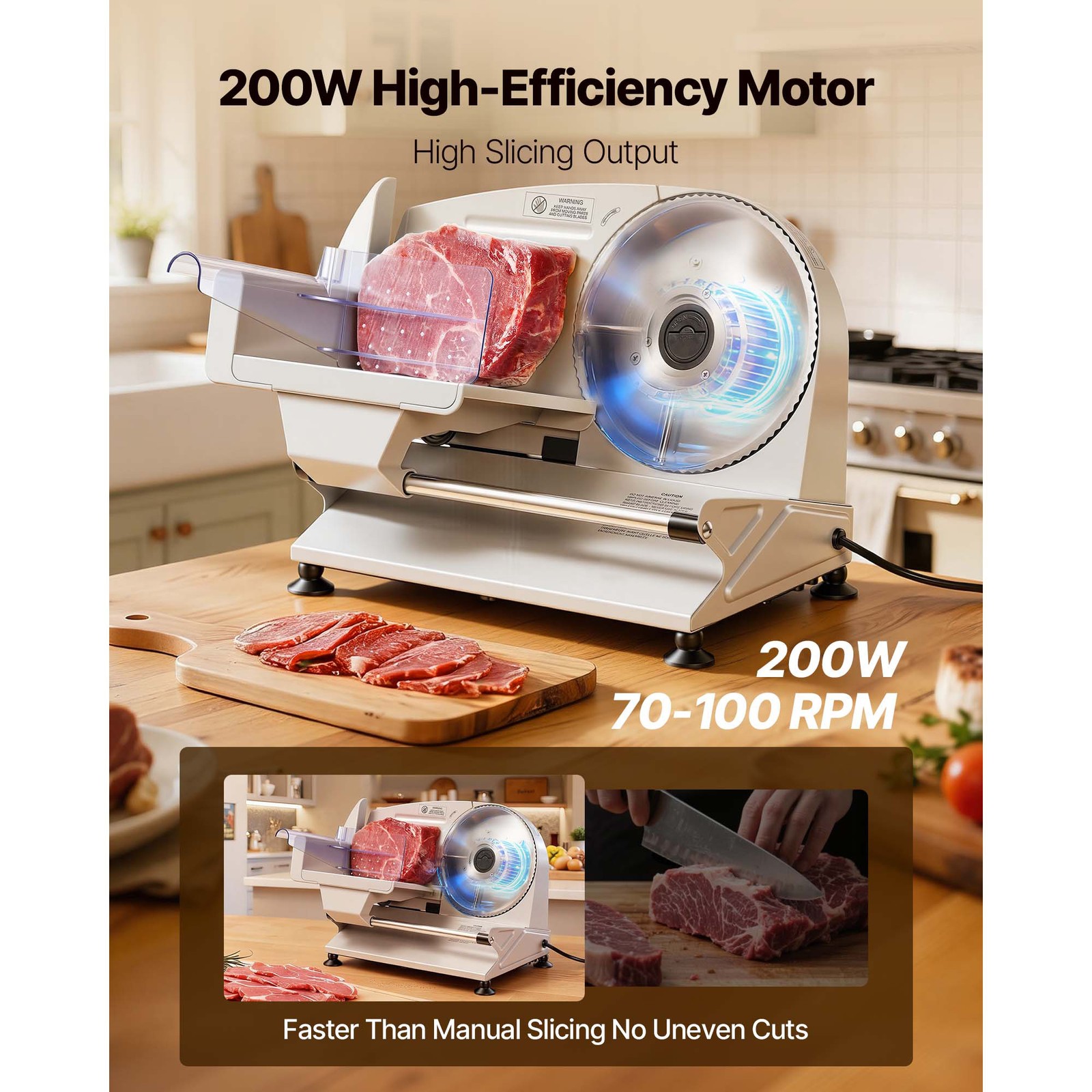 Uimoso 200W Electric Meat Slicer w/Dual 7.5″ Blades &Adjustable Thickness 0-0.6″