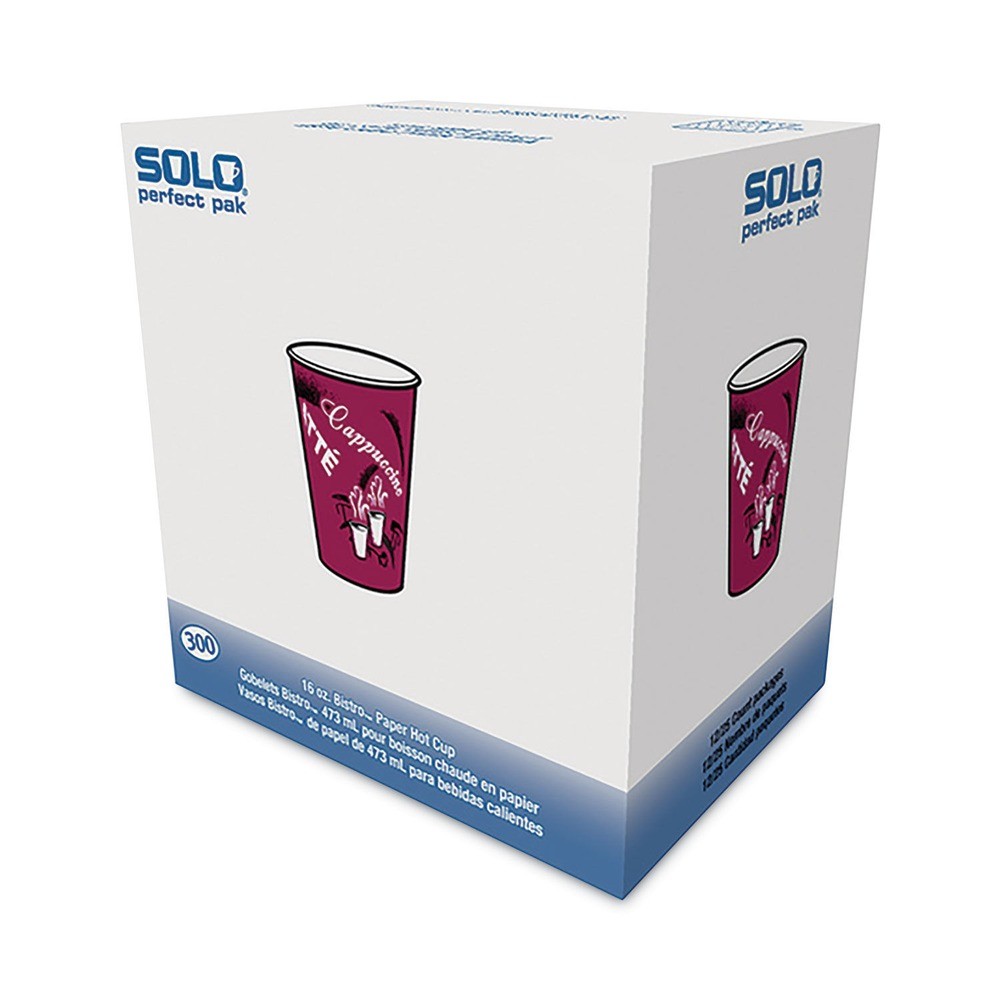 SOLO OF16BI0041 16 oz. Paper Bistro Design Hot Drink Cups – Maroon (300/CT) New