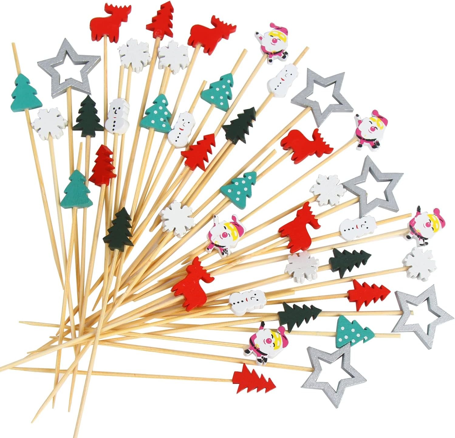 160PCS Christmas Cocktail Picks,Assorted Xmas Bamboo Fruits Toothpicks for Food