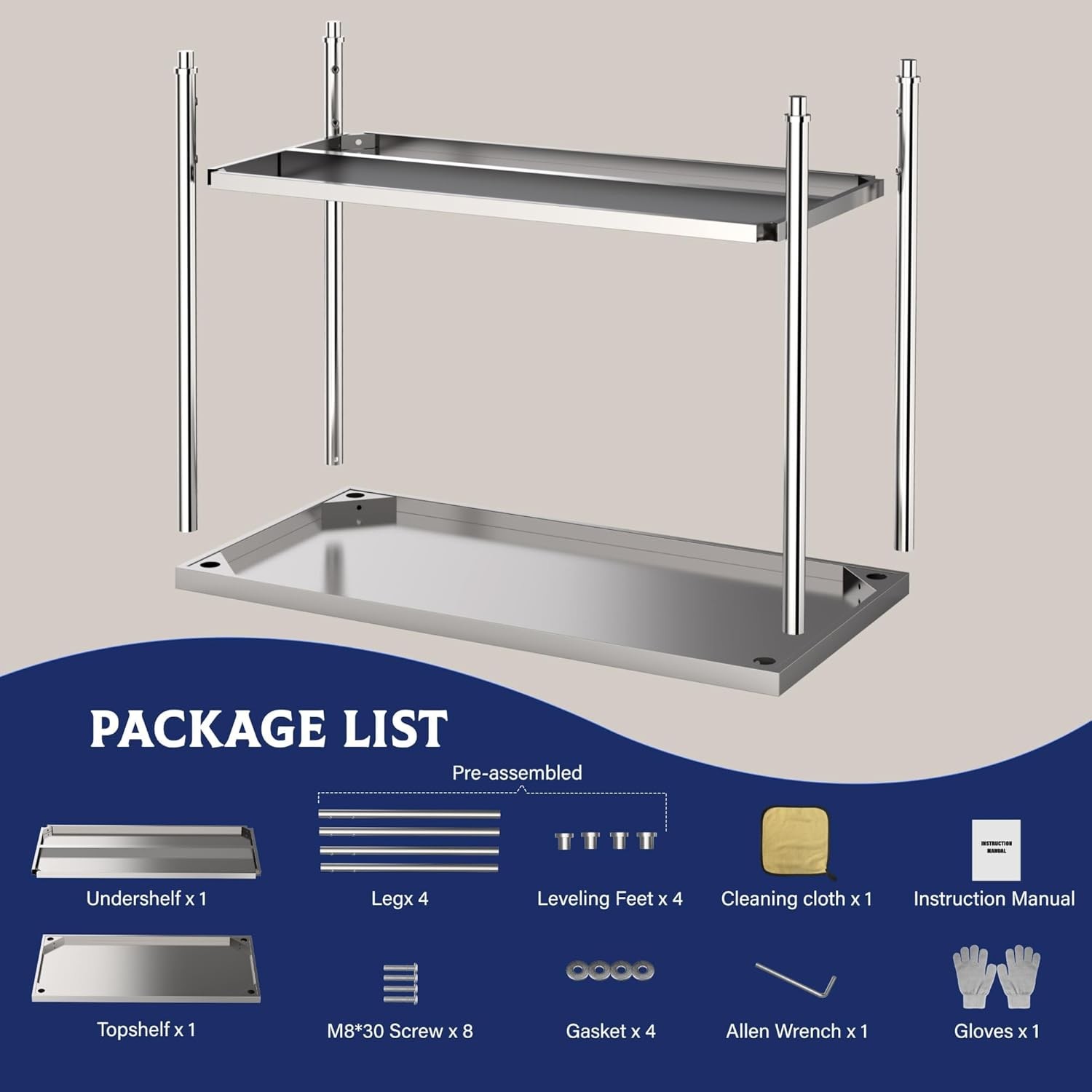 Heavy Duty 60x24x35in NSF Commercial Prep Table W/ Undershelf No Casters Silver