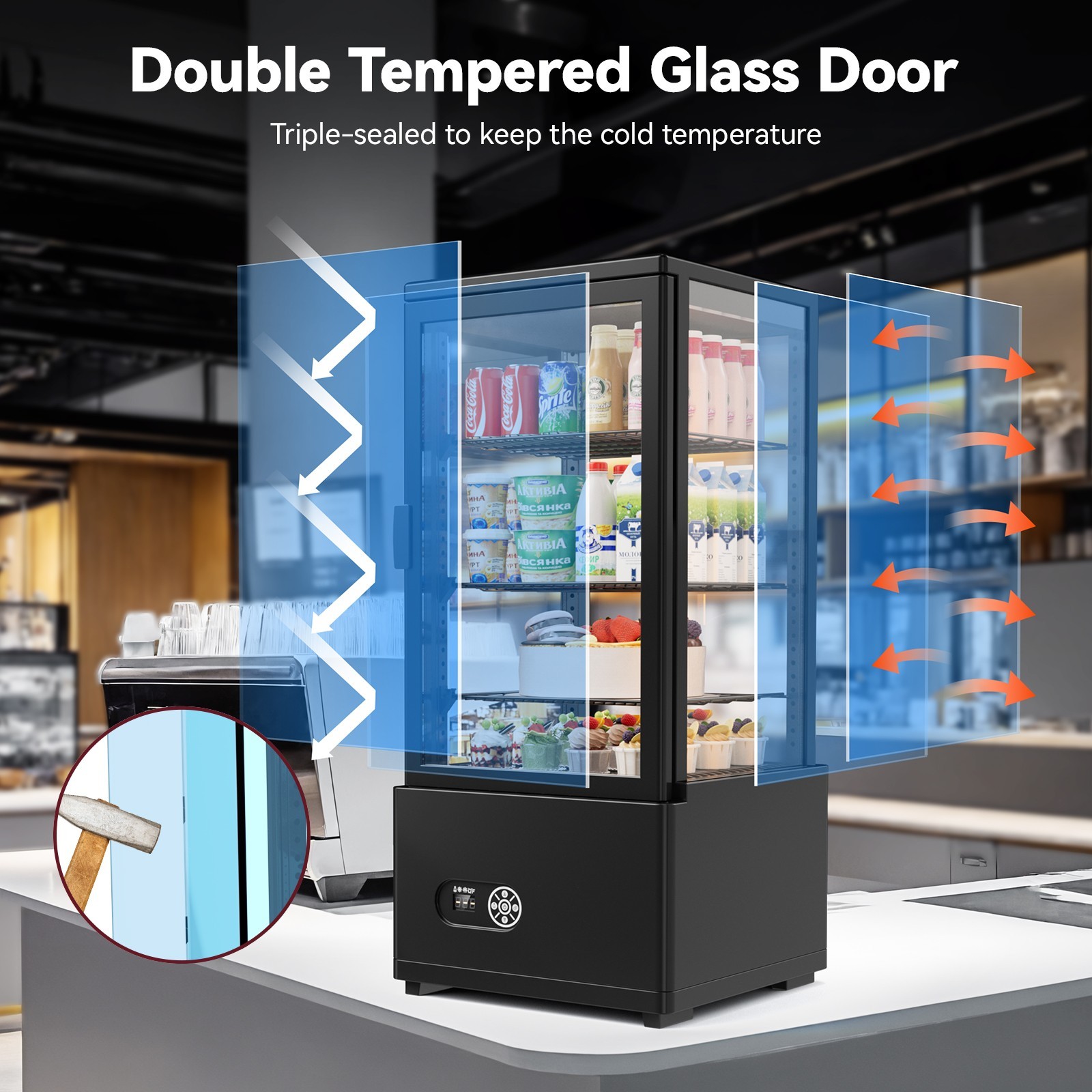 3 Cu.Ft Refrigerated Display Case Bakery Countertop Cake Refrigerator w/ LED