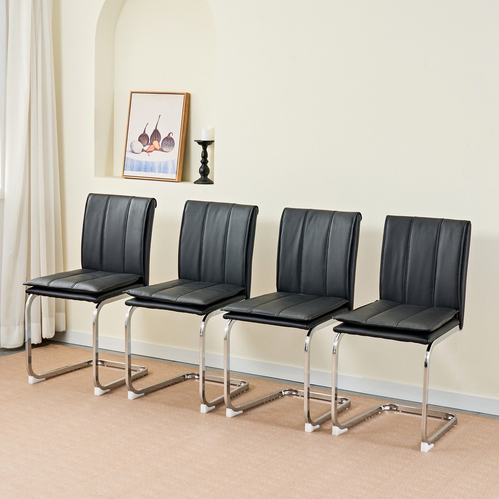 Restaurant Dining Chairs Set of 4 Faux Leather Metal Frame Dining Room Kitchen