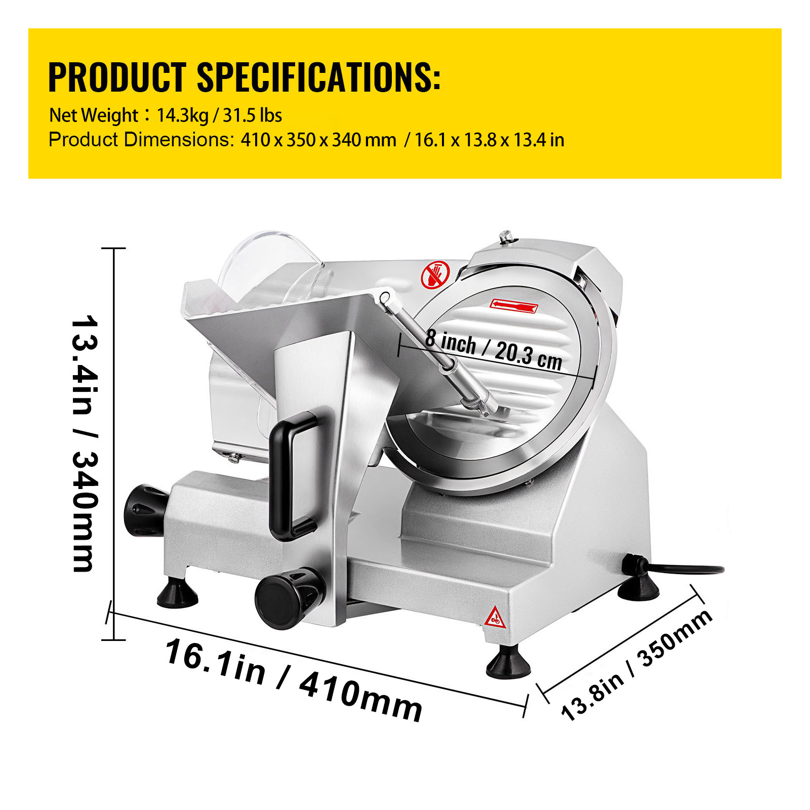 VEVOR Commercial 8″ Electric Meat Slicer Deli Food Cheese Slicer Cutter 200W