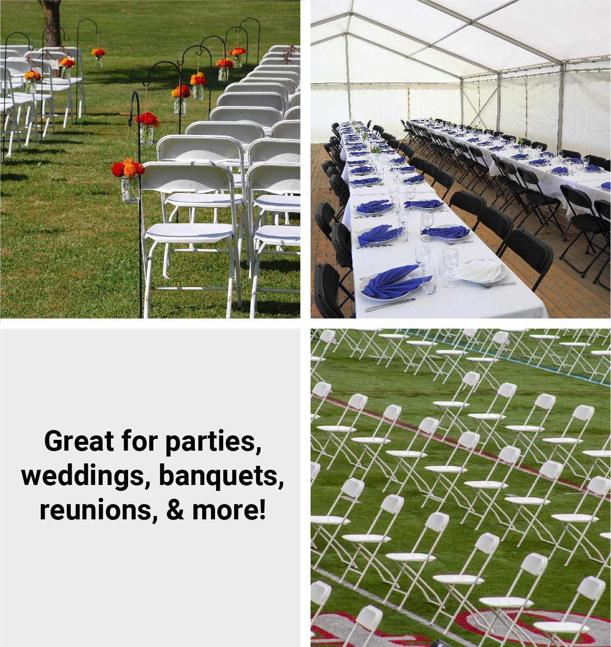 Plastic Folding Chairs Blue 4 Pack Indoor Outdoor Event Party 700 lb Capacity