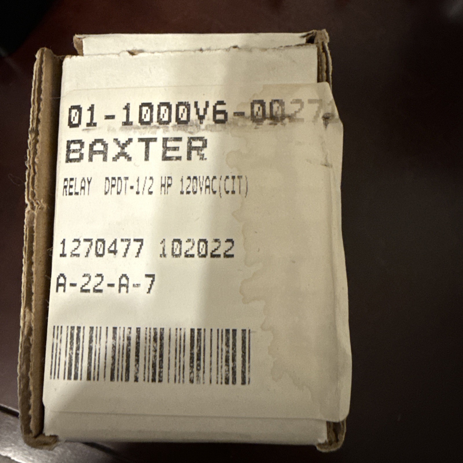 01-1000V6-00271 Baxter Hobart Vulcan Relay, Dpdt-1/2 Hp 120V Genuine OEM
