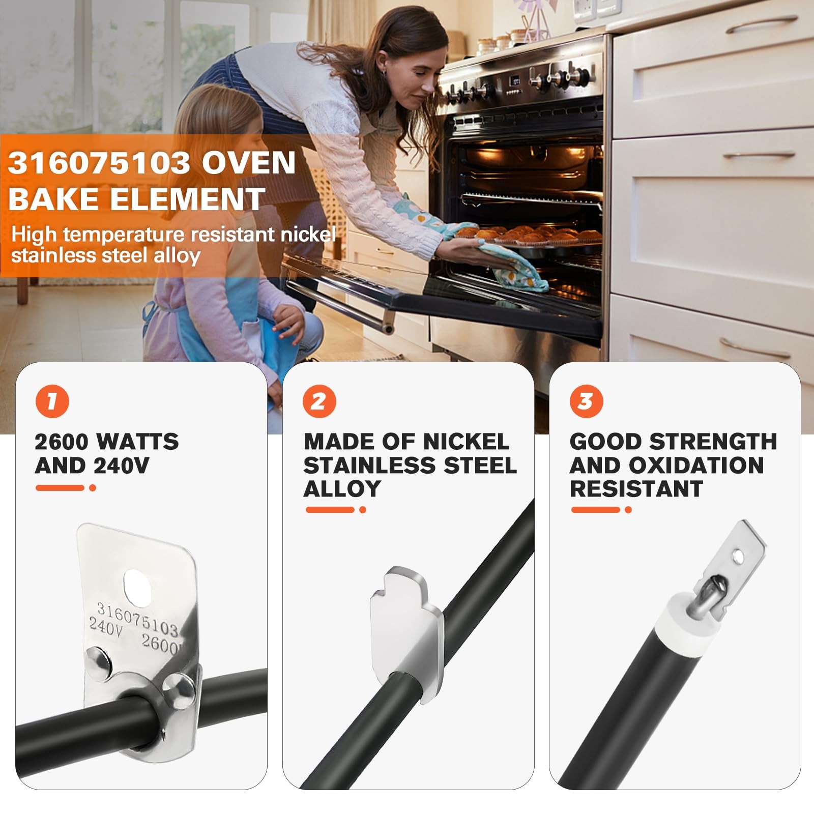 【𝟮𝟬𝟮𝟲 𝗨𝗽𝗴𝗿𝗮𝗱𝗲𝗱】316075103 Oven Bake Heating Element for Black