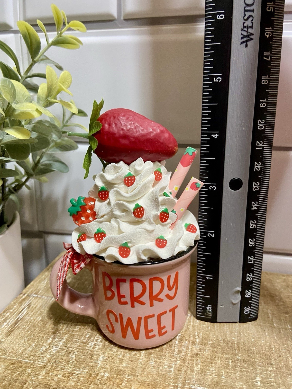 Cute STRAWBERRY Mini Ceramic Mug Faux Fake Whipped Cream Tiered Tray Decor 4.55″