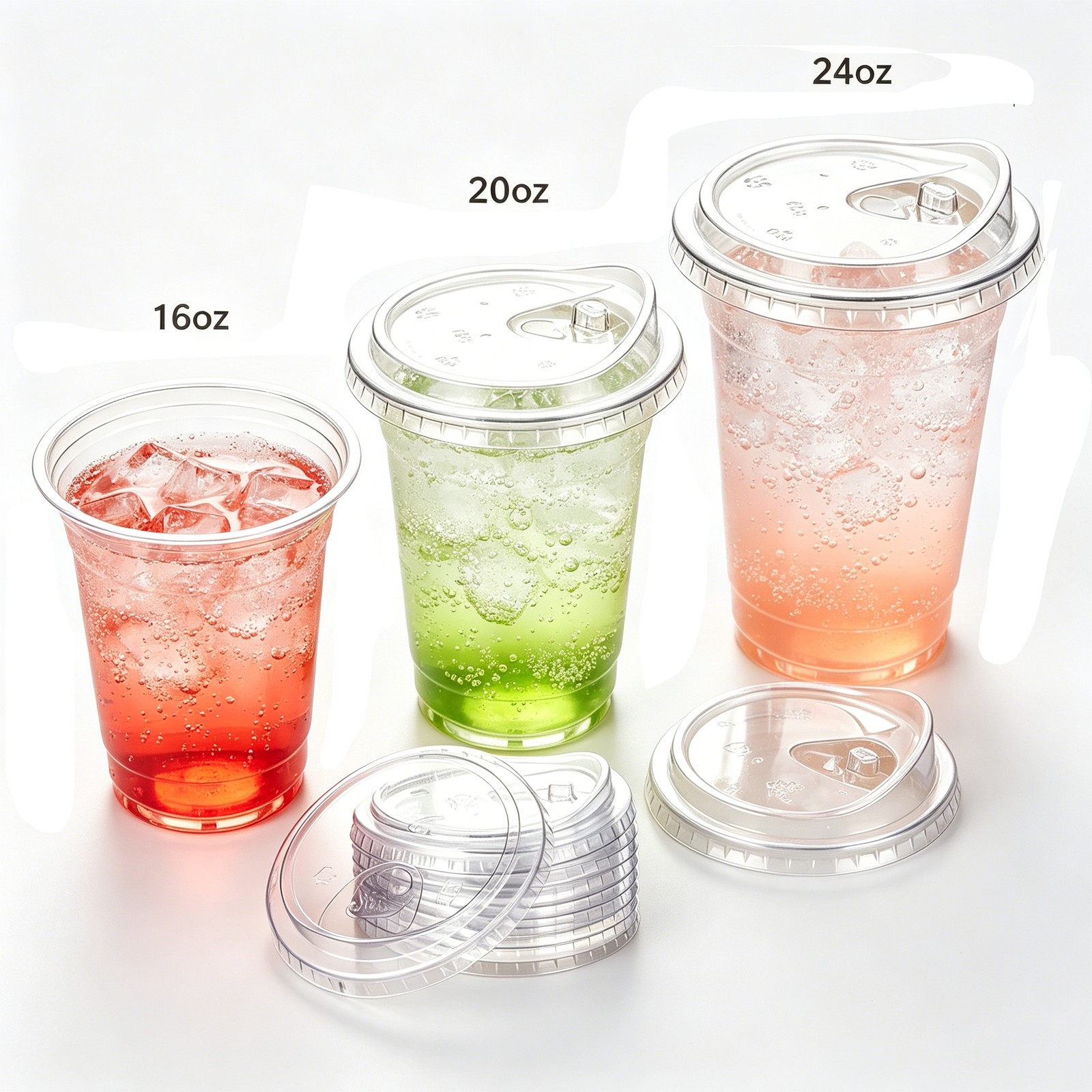 50/100 Pack 16-24oz Clear Plastic Cups with Strawless-Sip-Lids, Disposable Cup