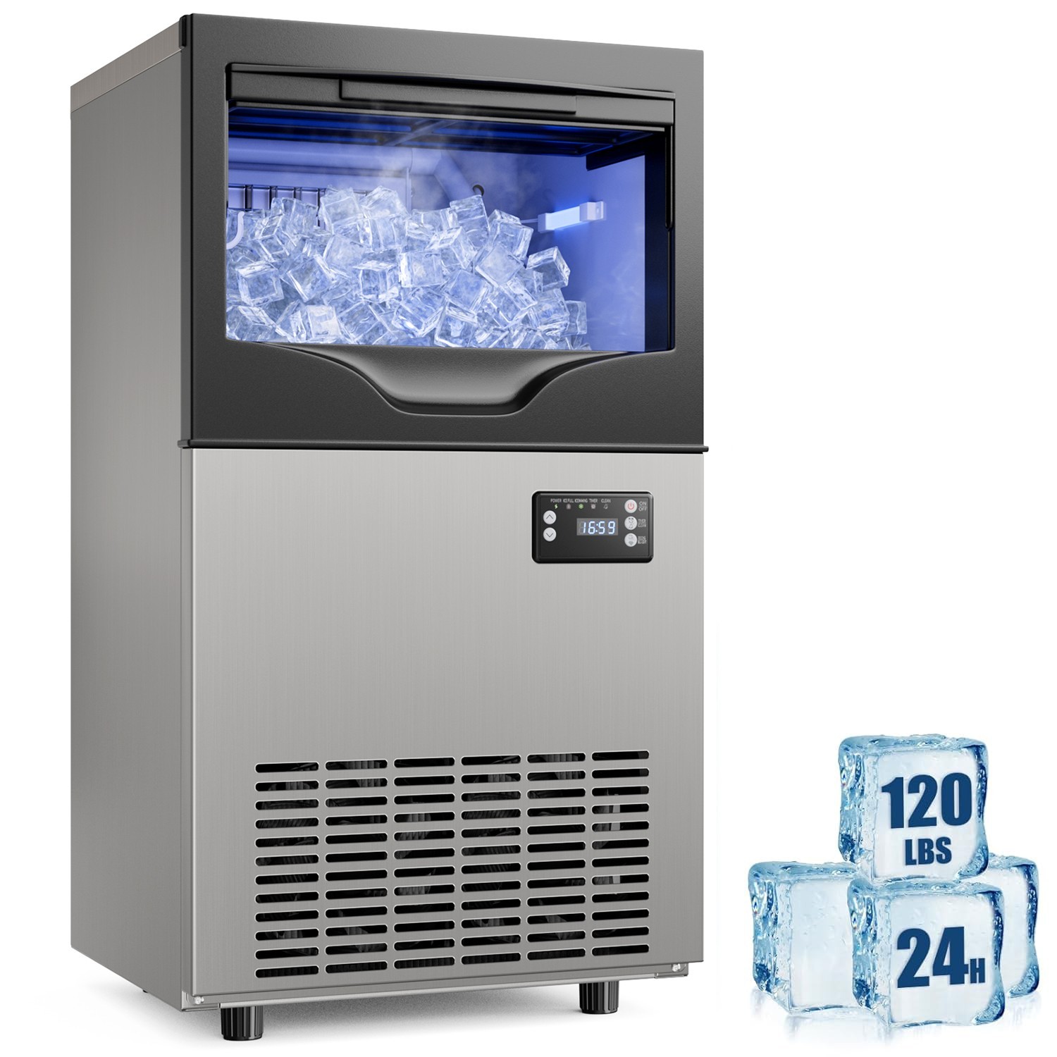 120lbs/24h Commercial Ice Maker Machine Bar Restaurant Built-in Ice Cube Machine
