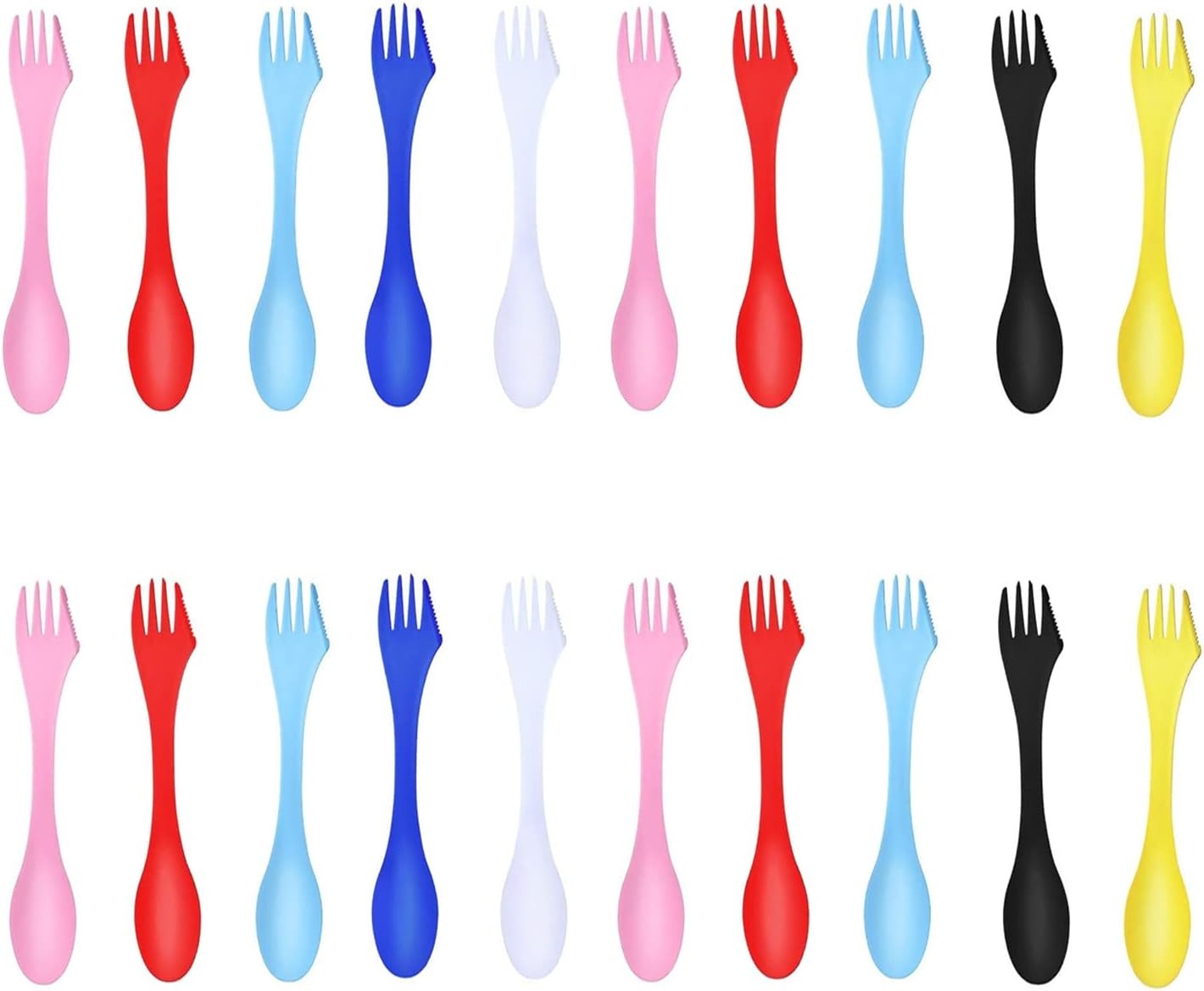 20 Pack Camping Forks, 3 in 1 Travel Spoon Fork Knife, 7 Inches Eco-Friendly
