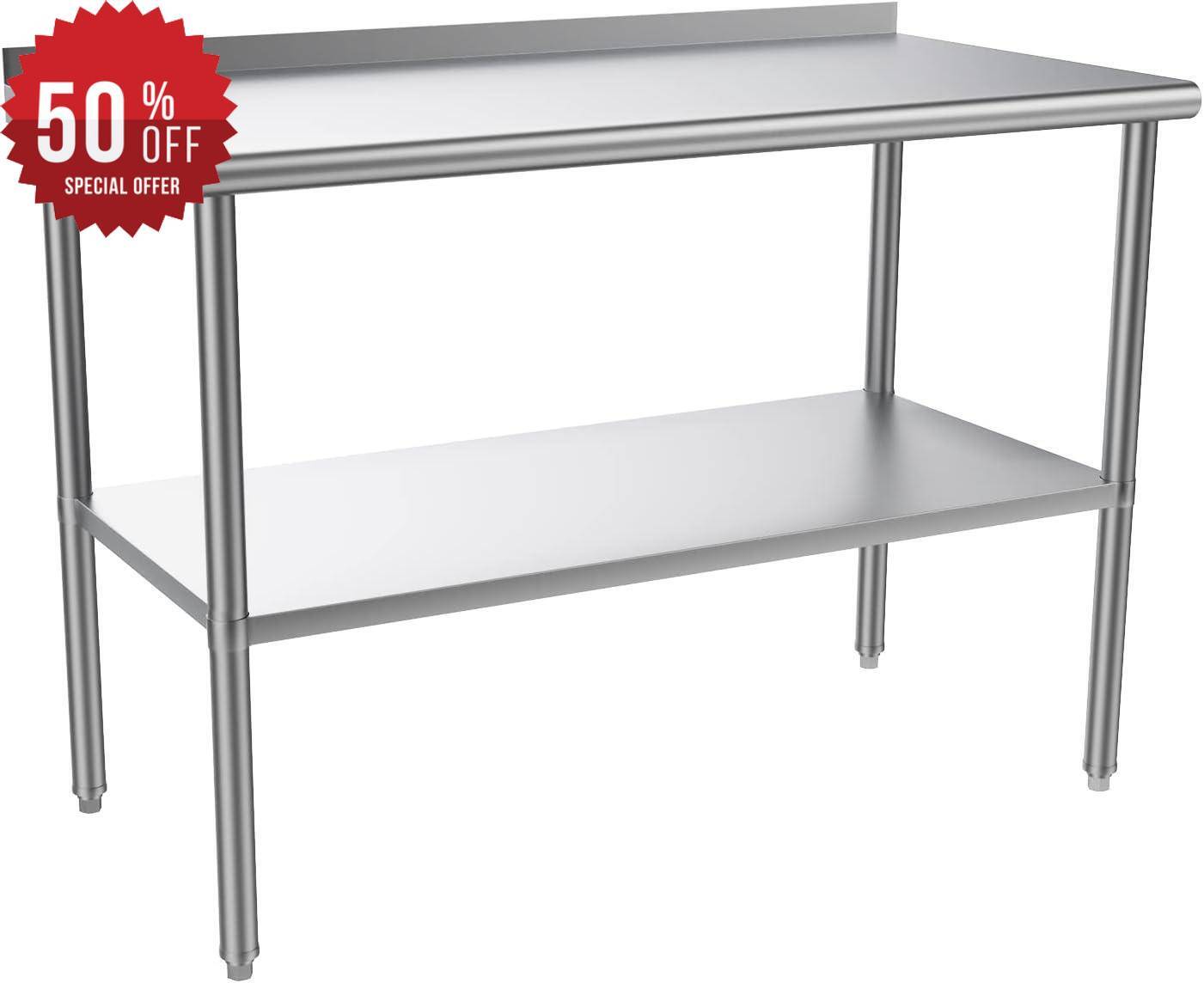 48» x 24» Stainless Steel Table for Prep & Work with Backsplash for Kitchen