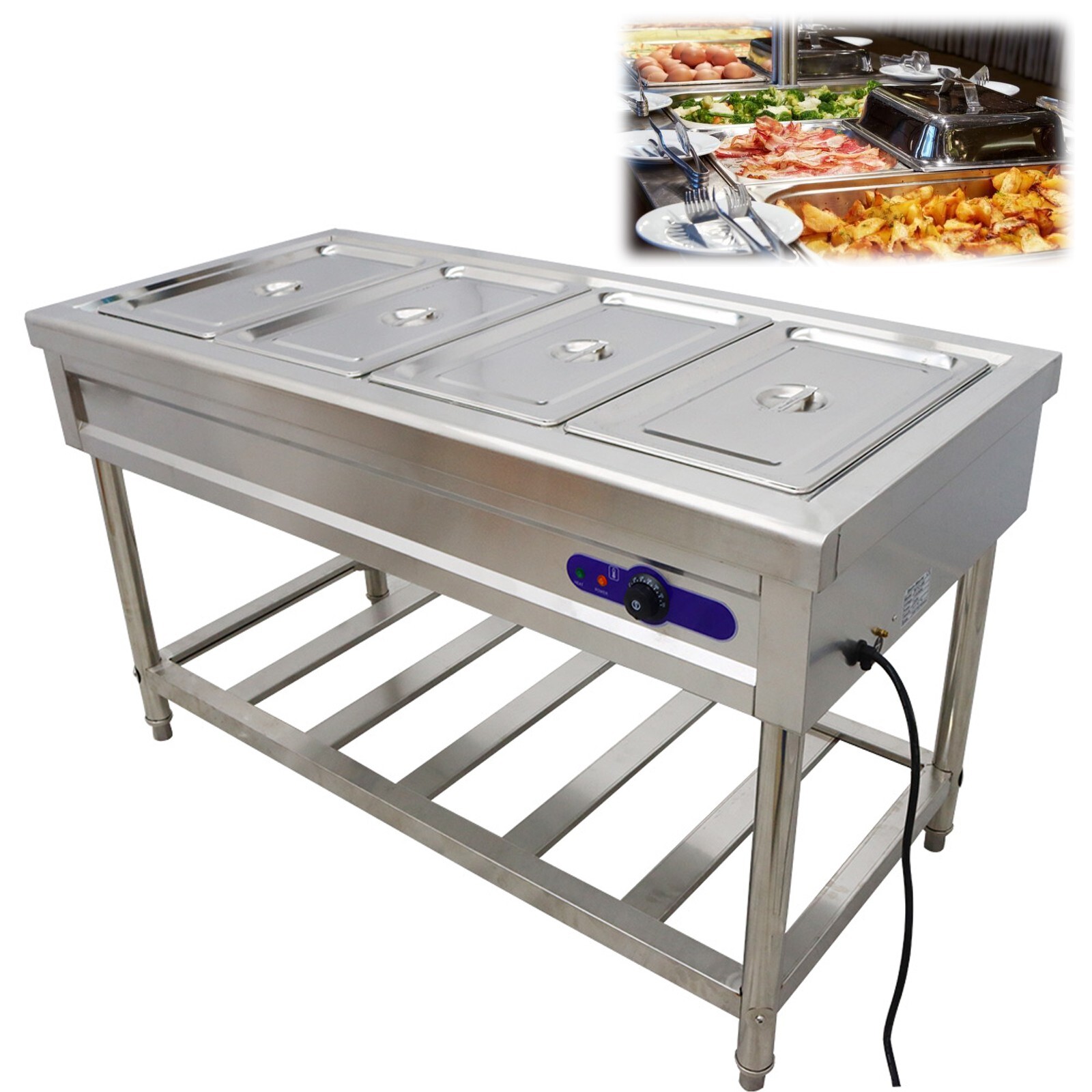 Commercial 4-Pans Bain-Marie Buffet Steam Table Buffet Food Warmer 110V 1500W