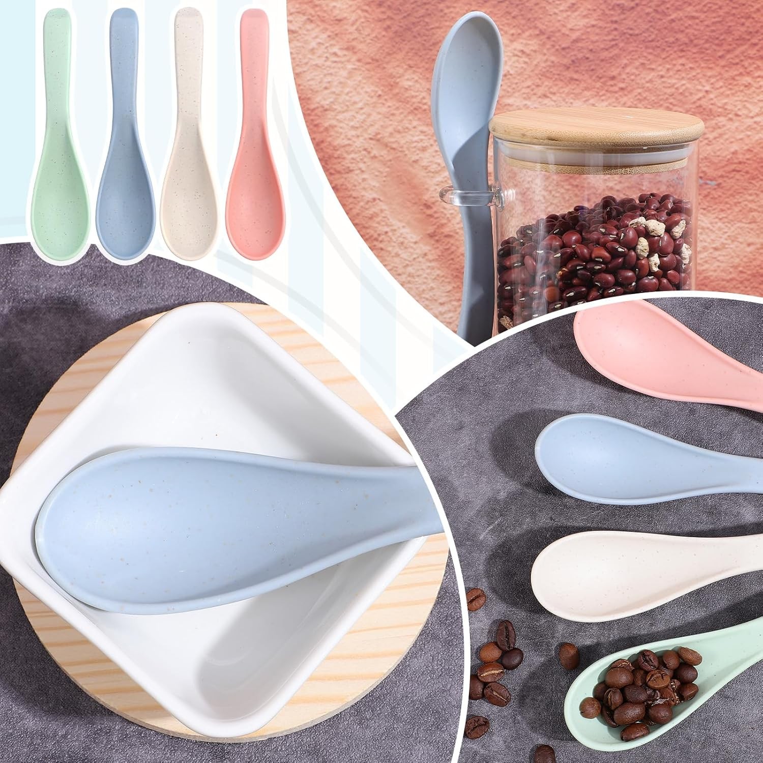 4 Pcs Asian Soup Spoons, 5.9 Inch Wheat St Spoons, Easy to Clean