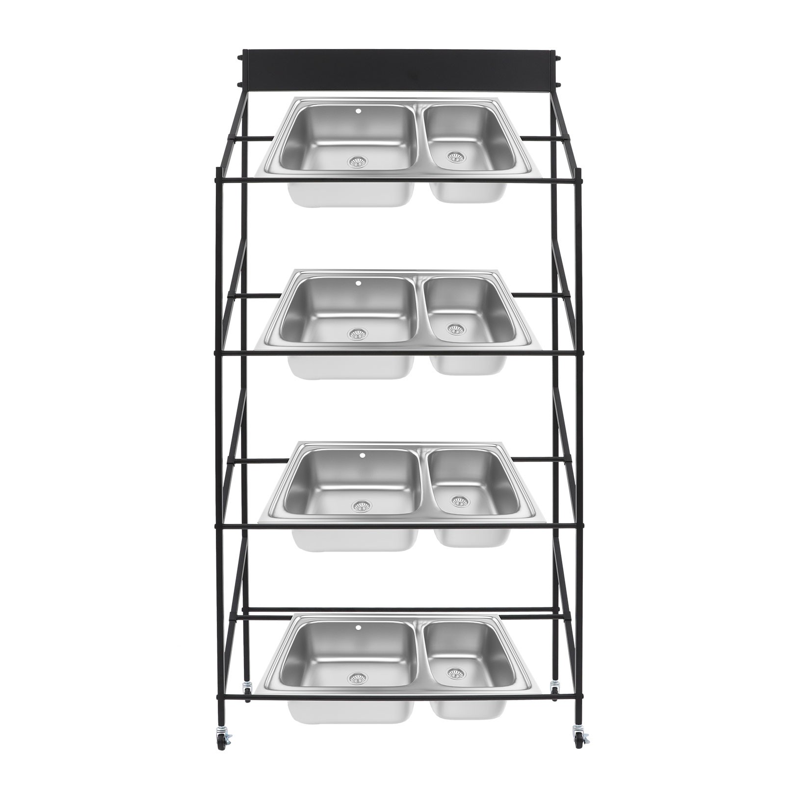 Commercial Kitchen Sink Rack with Wheels Double Slot Hand Basin Display Stand