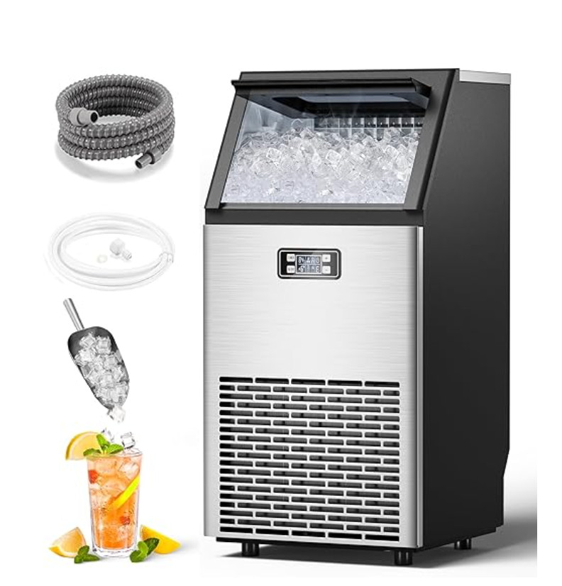 COWSAR Commercial Ice Machine, 100Lbs/24H Stainless Steel Undercounter Ice Maker