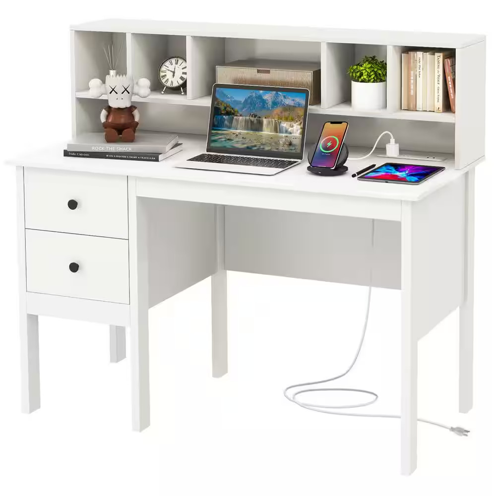 47 In. H Regular White Engineered Wood 2-Drawer Computer Desk Assemble
