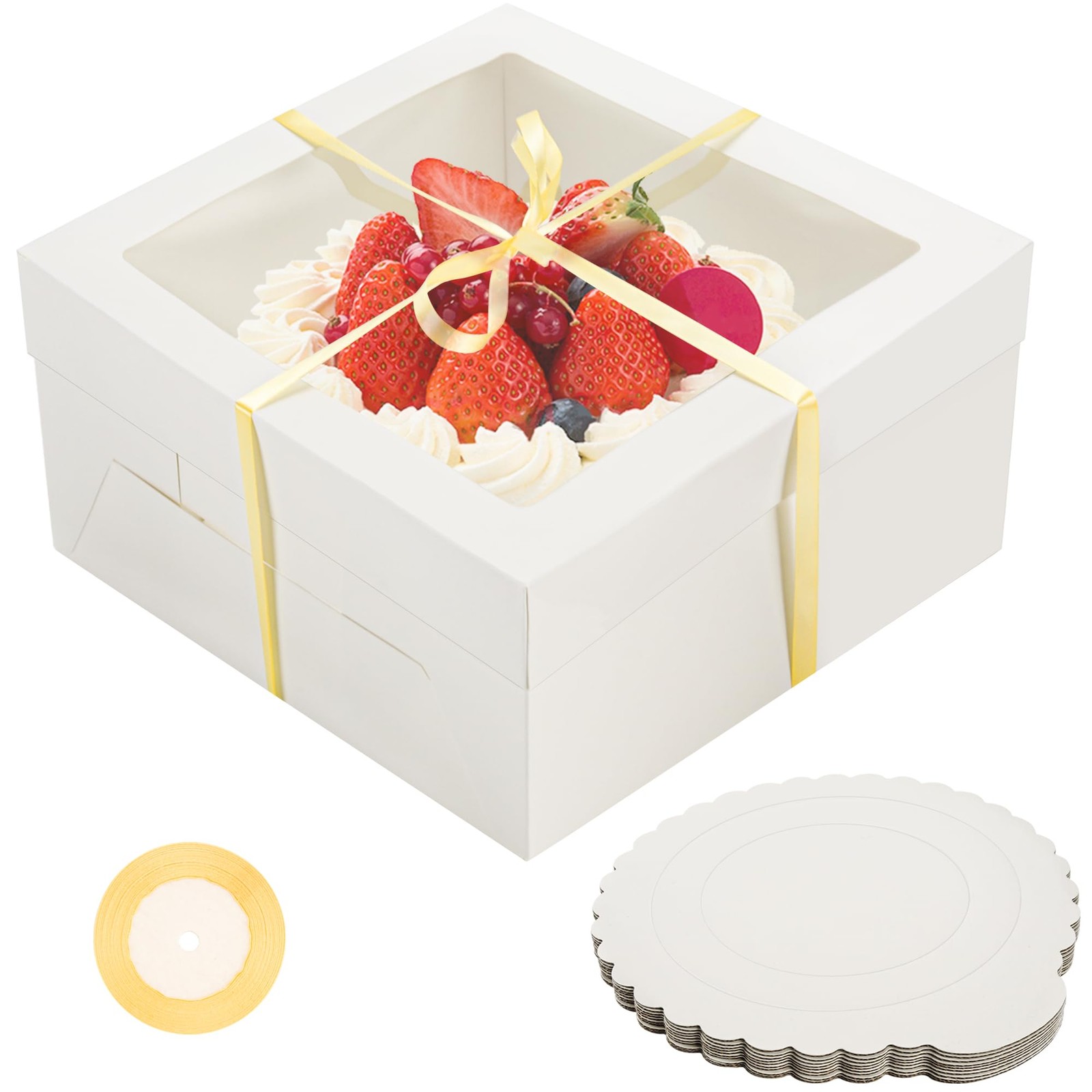 NPLUX 20 Pack White Cake Boxes with Window Cajas Para 12x12x5.8 Inches,