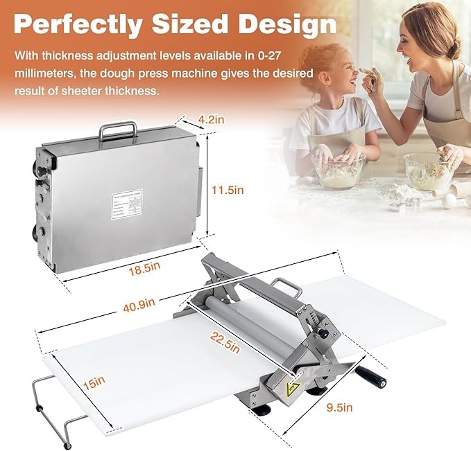 Open Box! 40.9»x15.5″ Folding Manual Stainless Steel Machine & Dough Sheeter