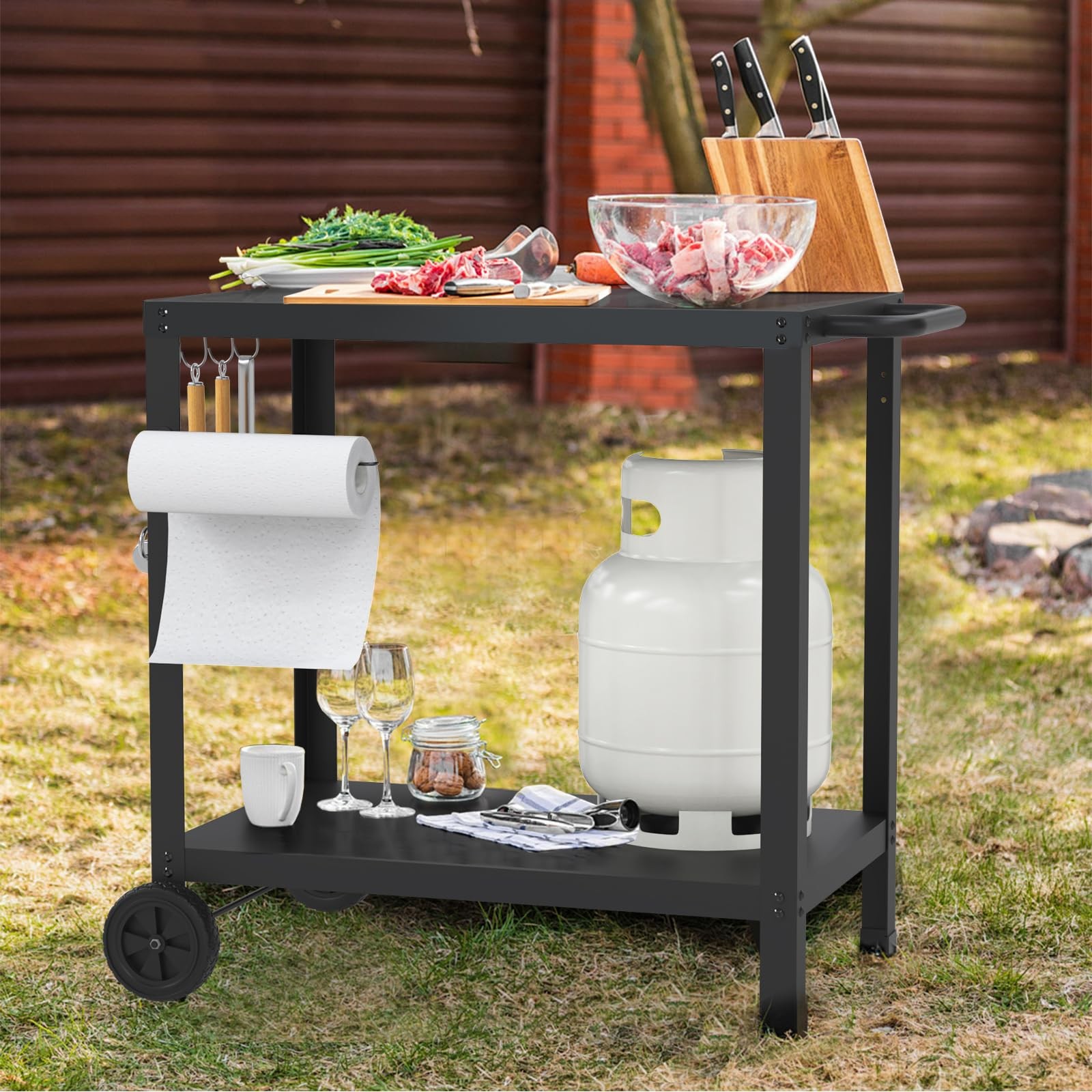32x20IN Double-Shelves Grill Table, Outdoor Grill Cart for Blackstone Griddle…