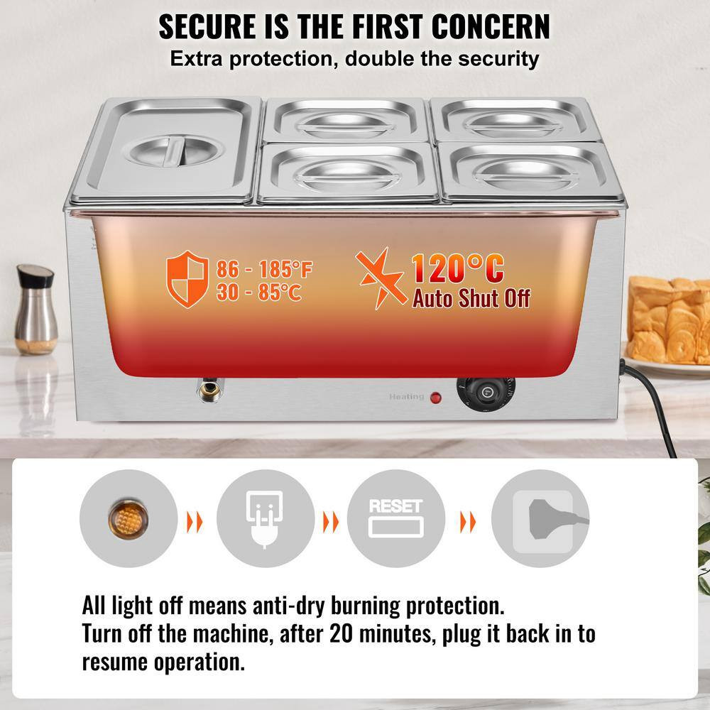 5-Pan Commercial Food Warmer, 15.3 Qt. 1200-Watt Professional Countertop Sliver