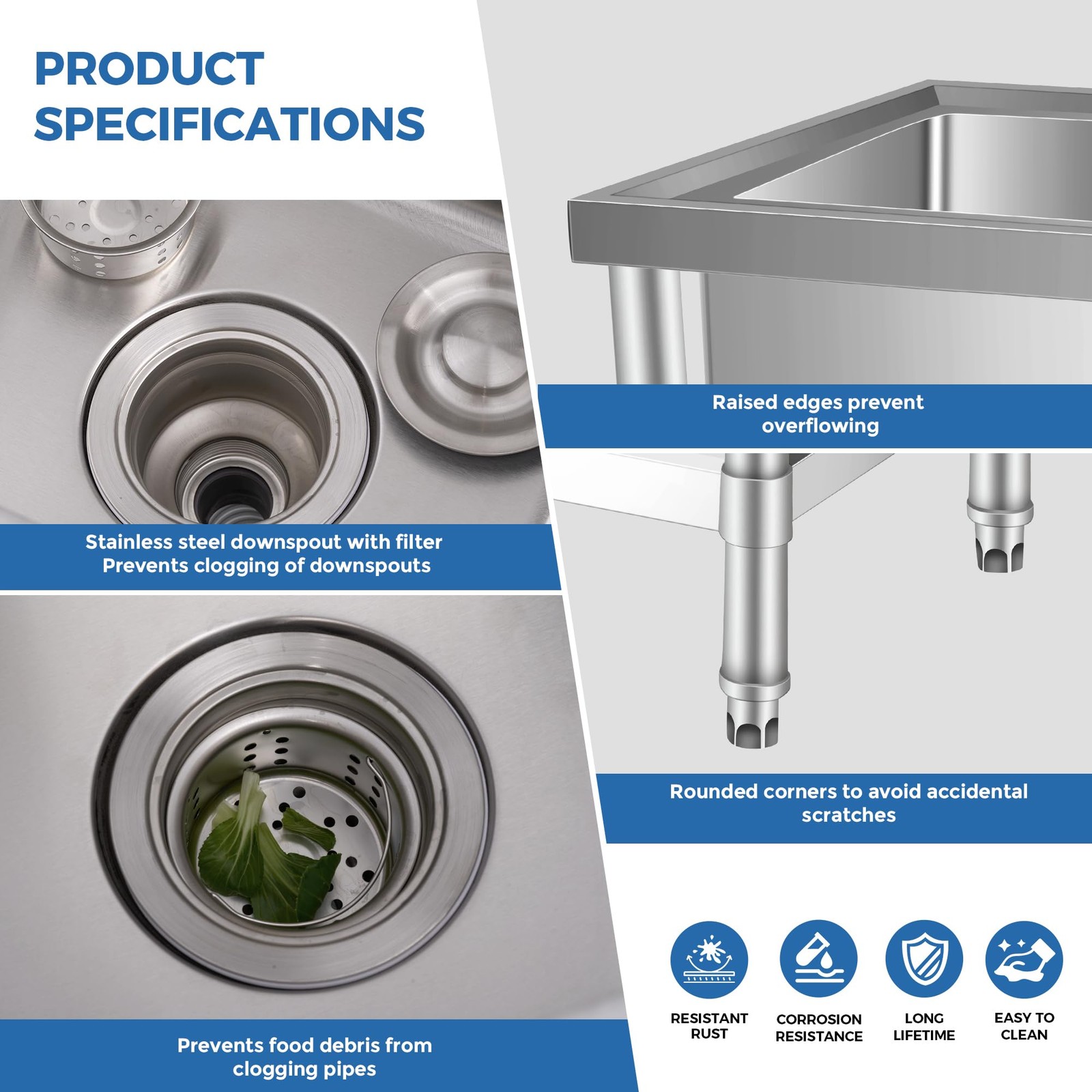 Stainless Steel Utility Sink 30″x16″x30″ Single Bowl Sink with Faucet Kitchen