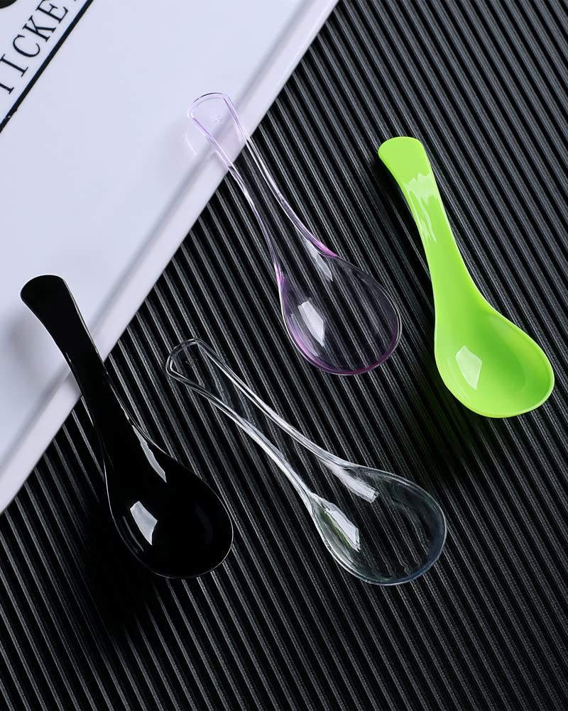 50 PCS Disposable Clear Plastic Asian Soup Spoons – Tasting & Front 5“,