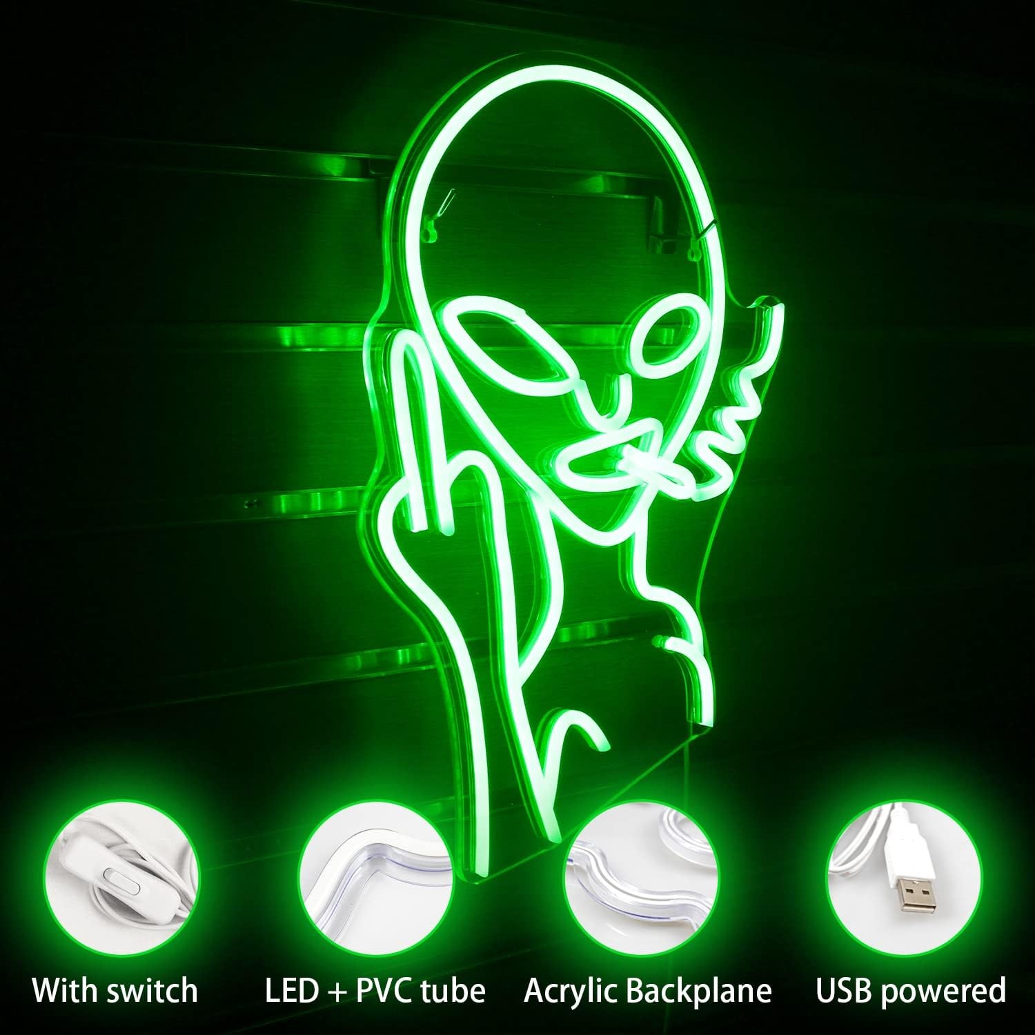 Green Alien LED Neon Sign Wall Decor for Bar Pub Man Cave Game Room Party Decor