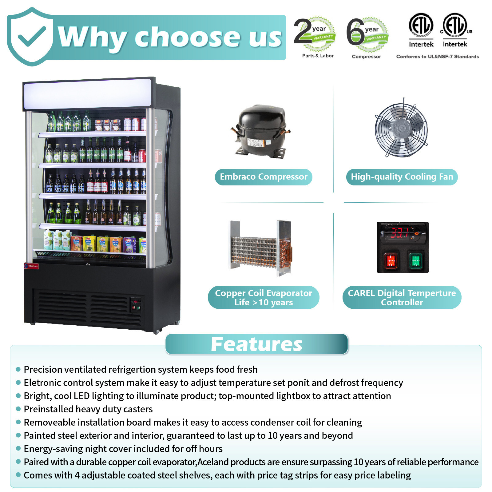 Open Air Merchandiser, 46″W 26″ D Black Refrigerated Air Curtain Merchandiser