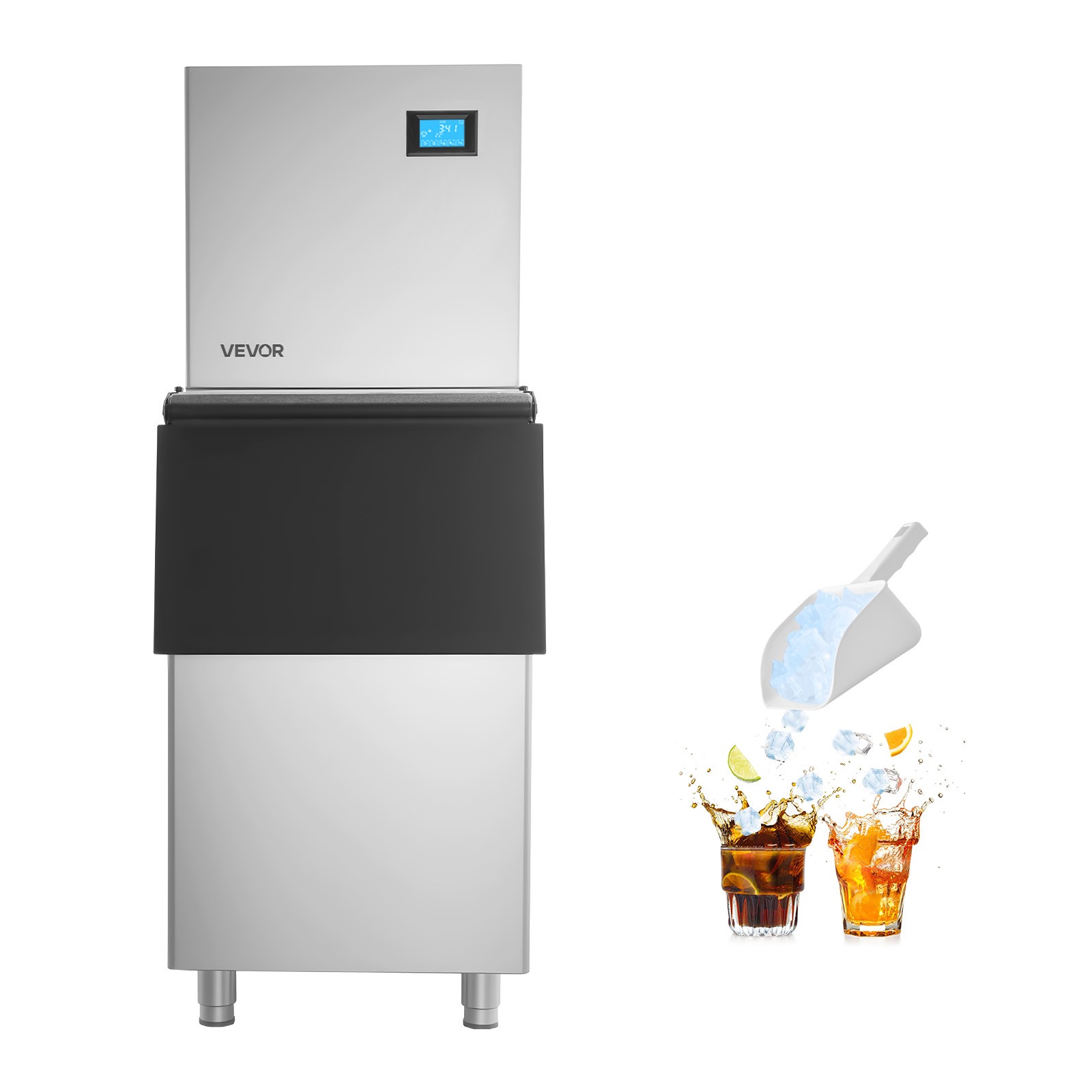 VEVOR Commercial Ice Maker 360LBS/24H with 250LBS Storage Bin Auto Self-Cleaning