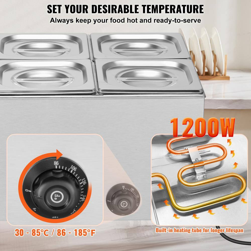 5-Pan Commercial Food Warmer, 15.3 Qt. 1200-Watt Professional Countertop Sliver