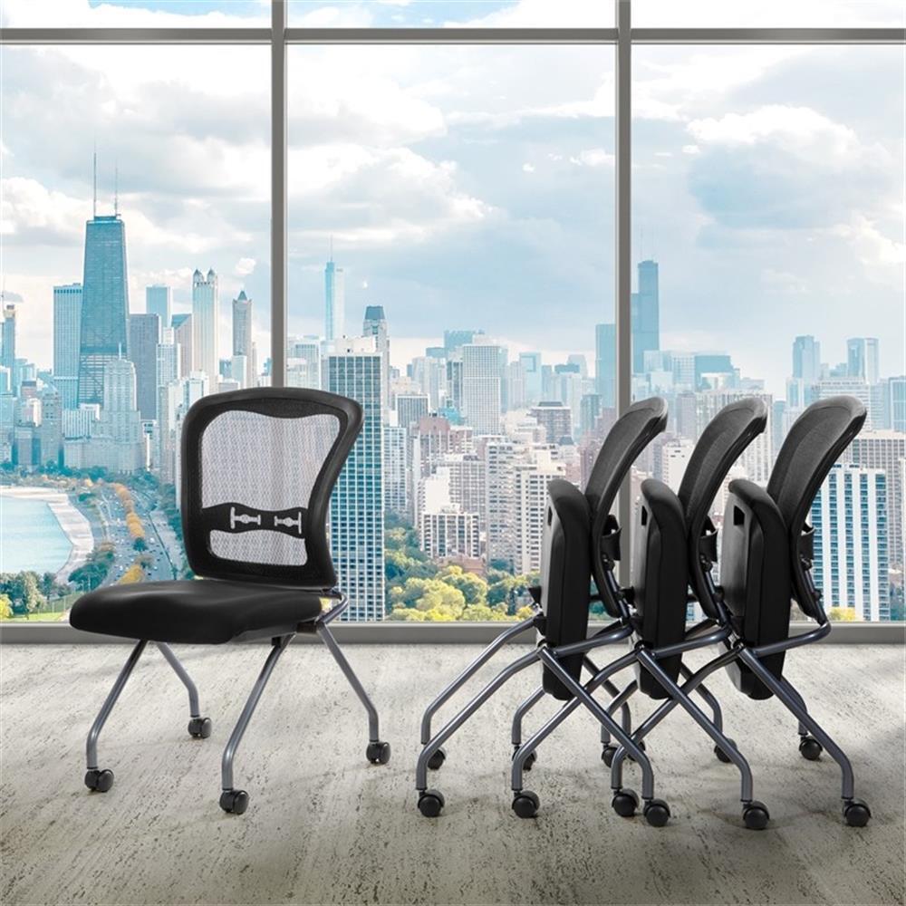 Set of 2 Deluxe Armless Folding Chair with ProGrid Black in Coal Black Fabric