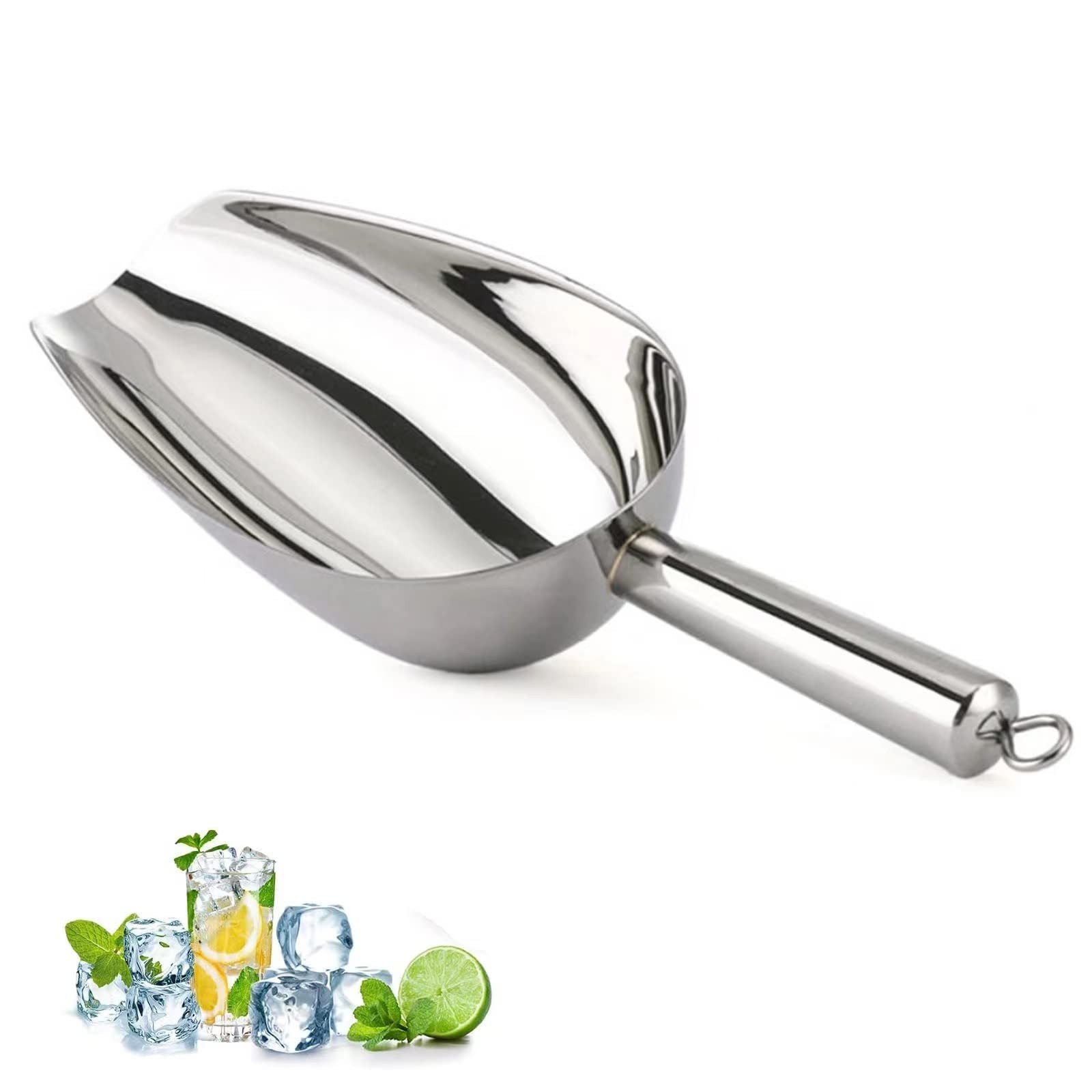 Metal Ice Scoop for Freezer – 9.6 inches, Stainless Steel-Straight handle