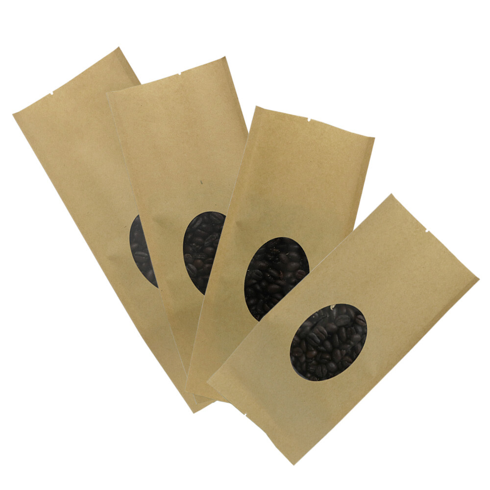 50/100 Brown Kraft Paper Heat Sealable Coffee Bags Side Gusset w. Clear Window