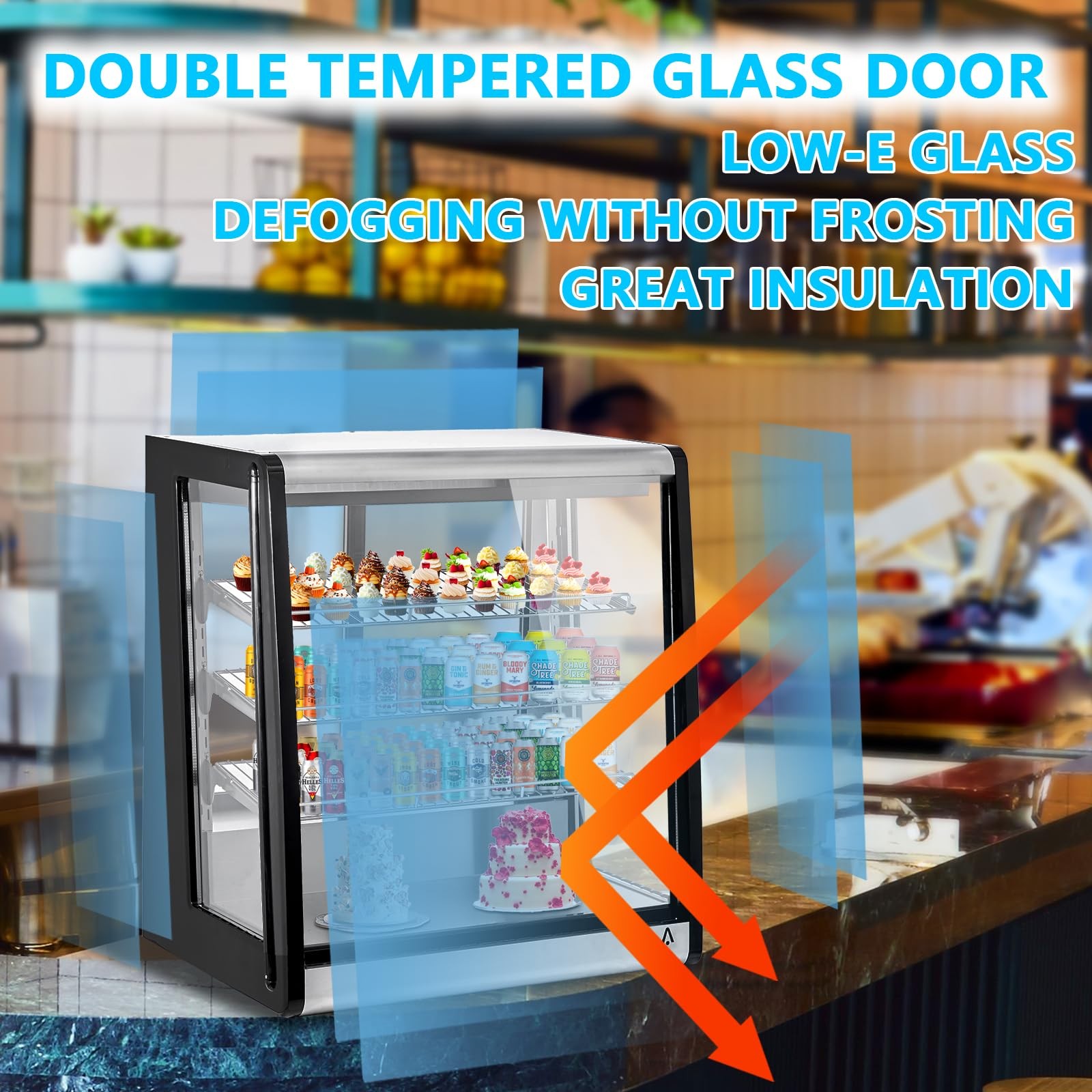 Commercial Cake Display Refrigerator 7Cu.Ft, Countertop Glass Door, LED Shelves