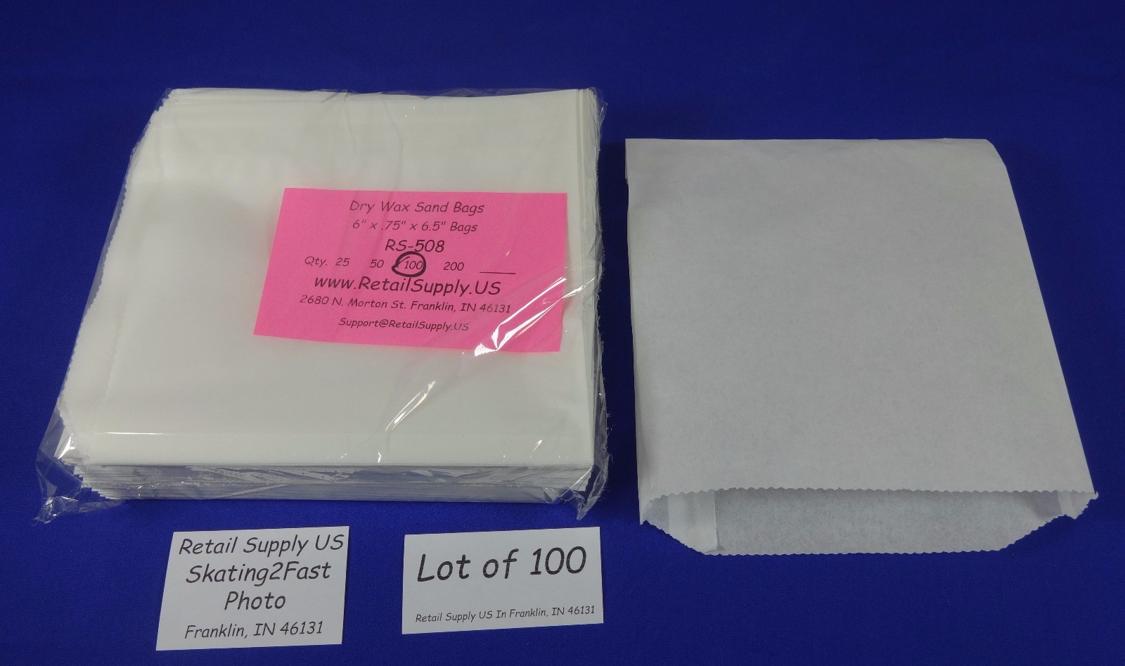 Qty 100 Dry Wax White Paper Sand Bags Concession Machine supplies 6″ x0.75″x6.5″