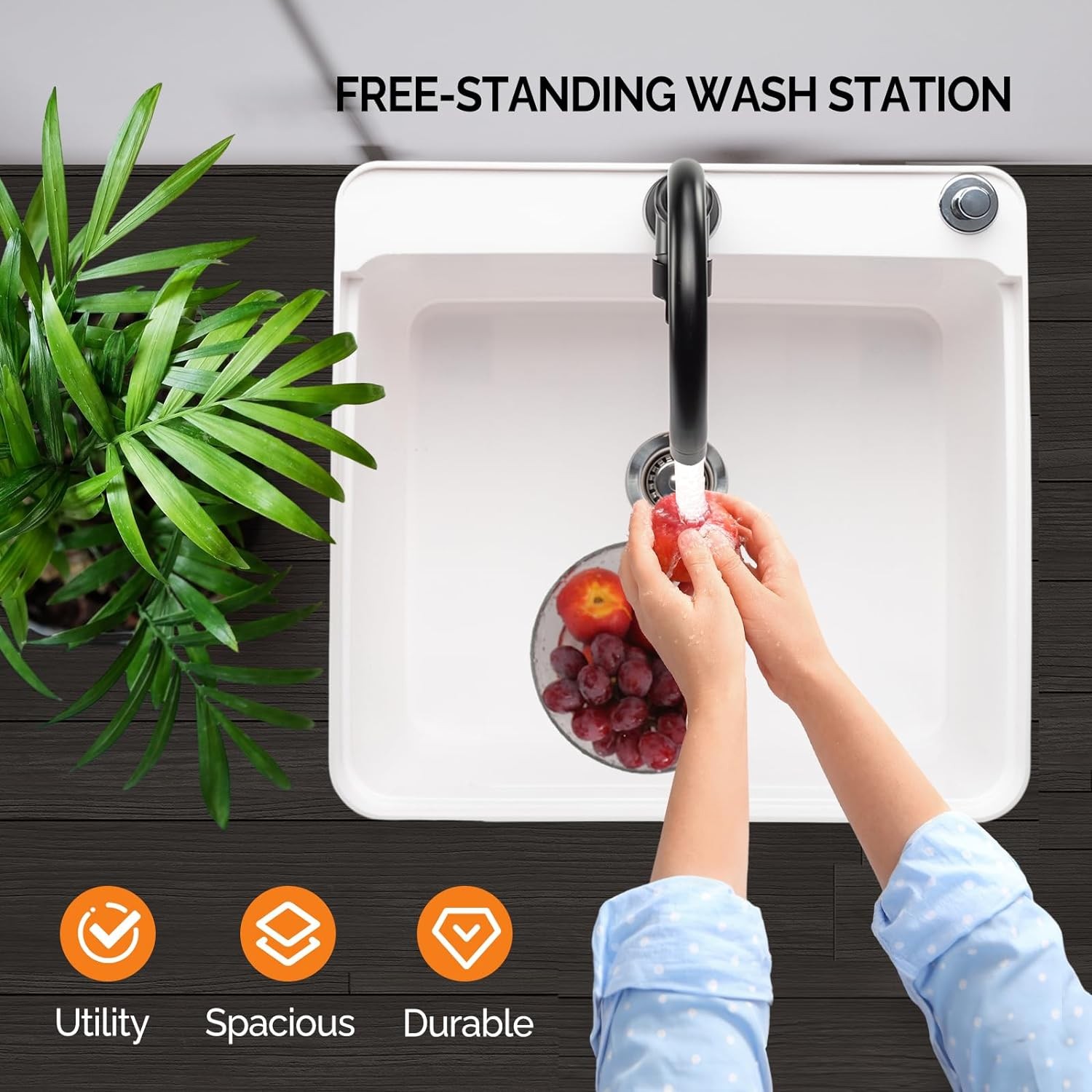 In/Outdoor Utility Sink Commercial Sinks with Cold & Hot Faucet for Cleaning Pet