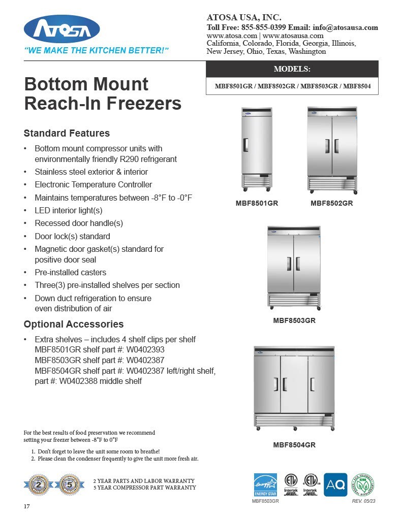 Atosa MBF8501GRL, LEFT HINGE 1-Door FREEZER