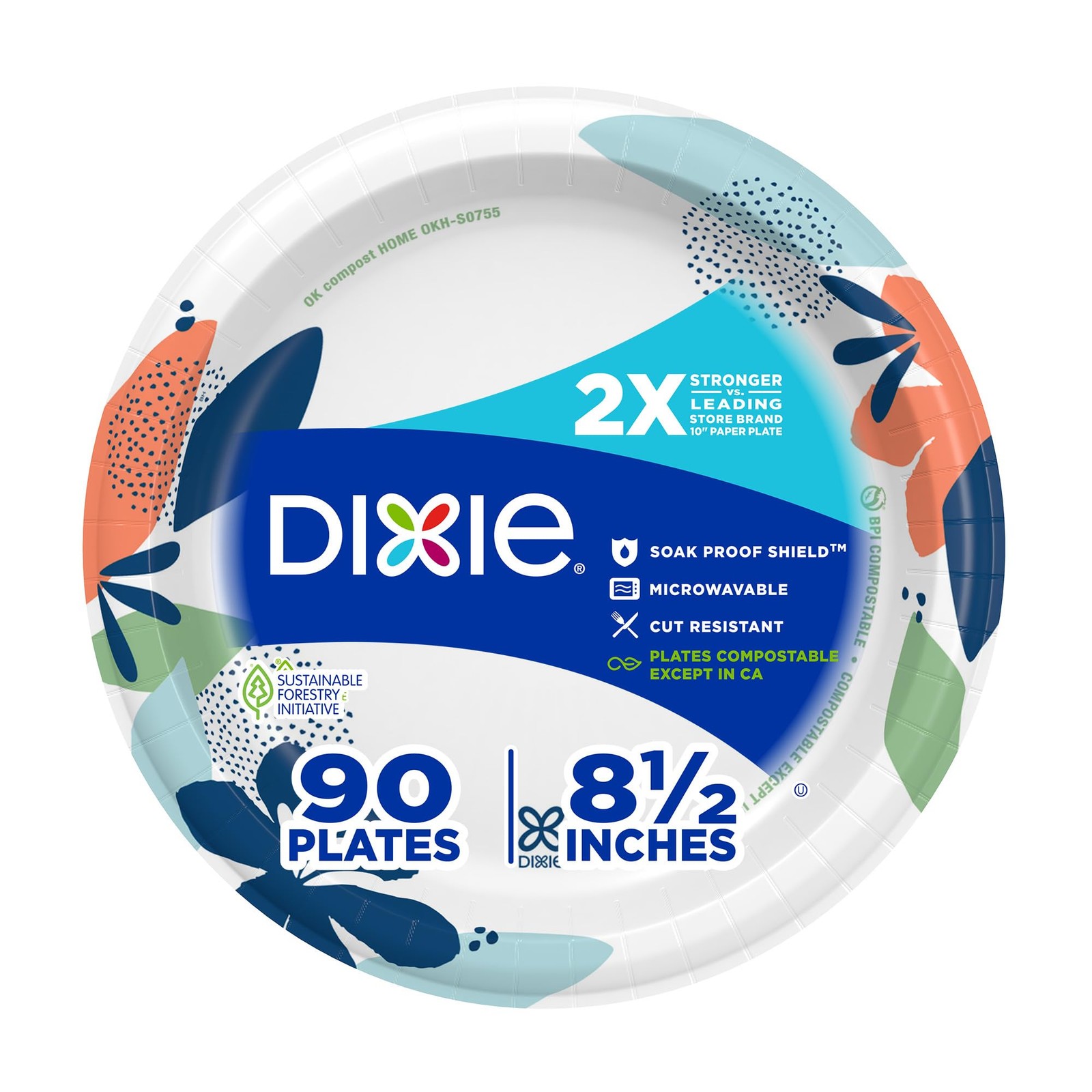 Dixie Medium Paper Plates, 8.5 Inch, 90 90 Count (Pack of 1), Multicolor