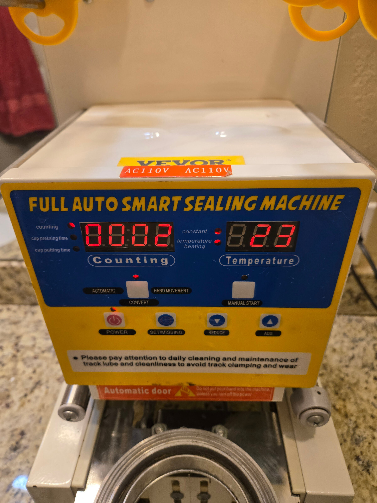 450W Fully Automatic Cup Sealing Machine 90/95mm D 200mm H 400-600cup/H *READ*