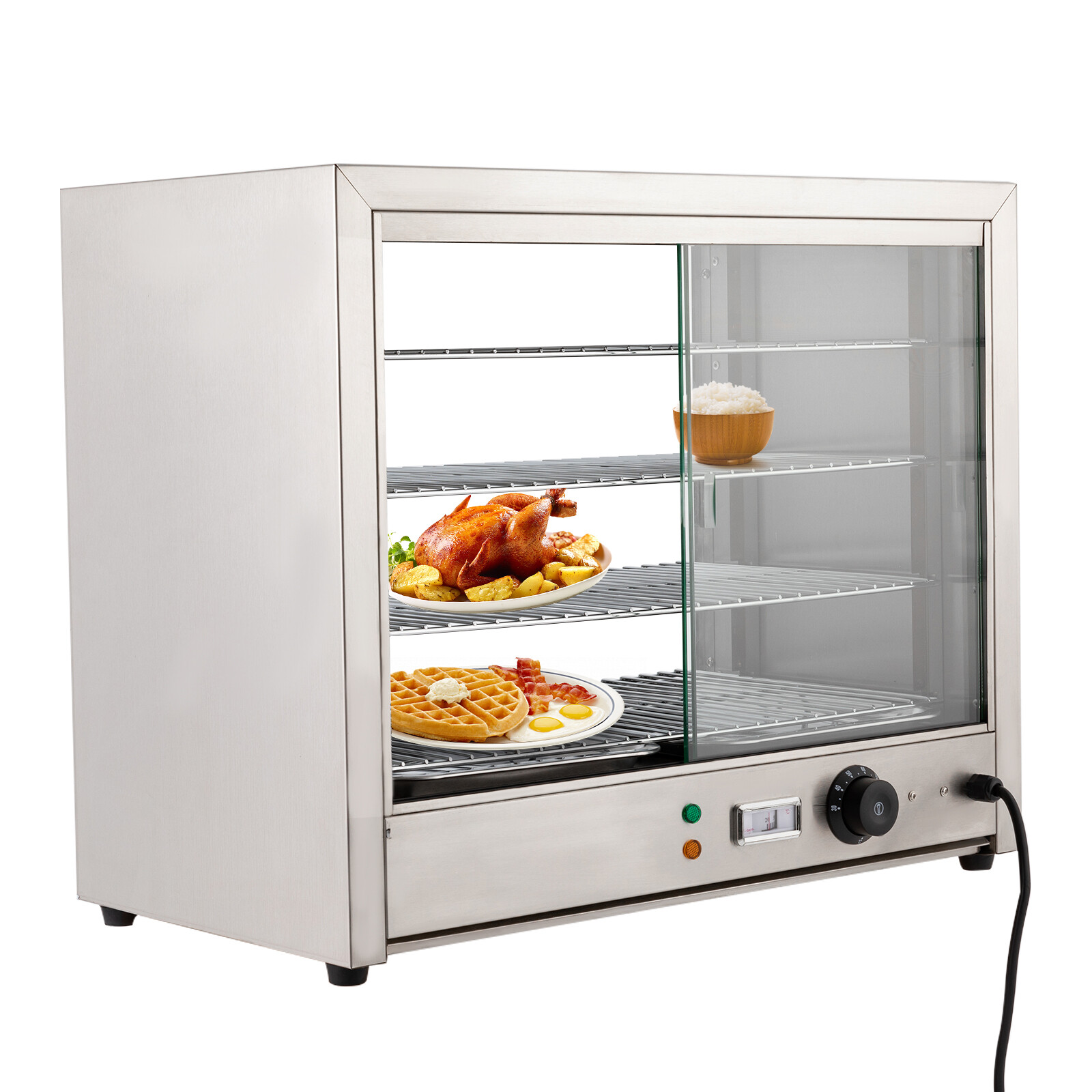 4-Tier Commercial Food Warmer Display Case Heated Countertop Pizza Cabinet 800W