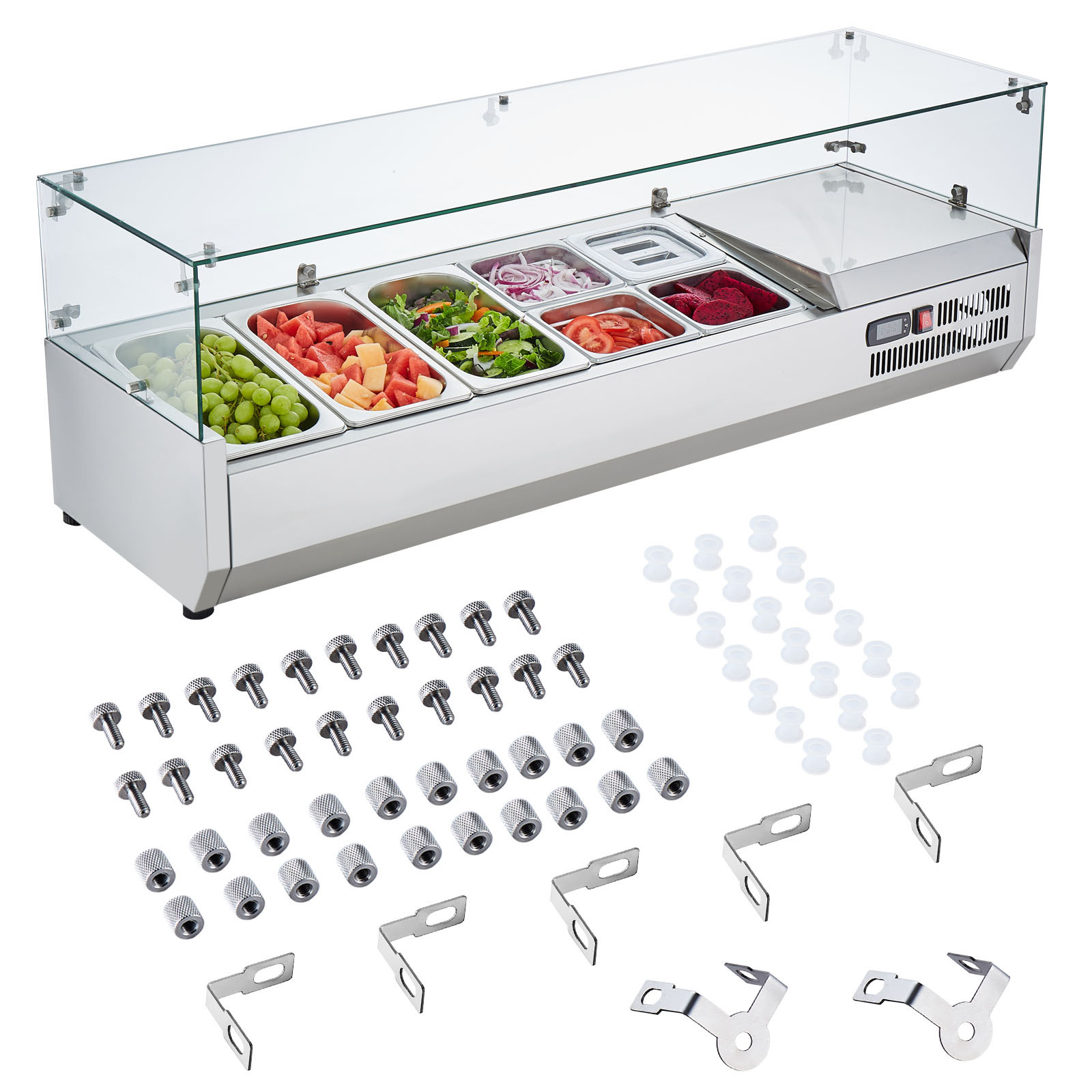 VEVOR Countertop Refrigerated Salad Pizza Prep Station 140 W Glass Guard ETL