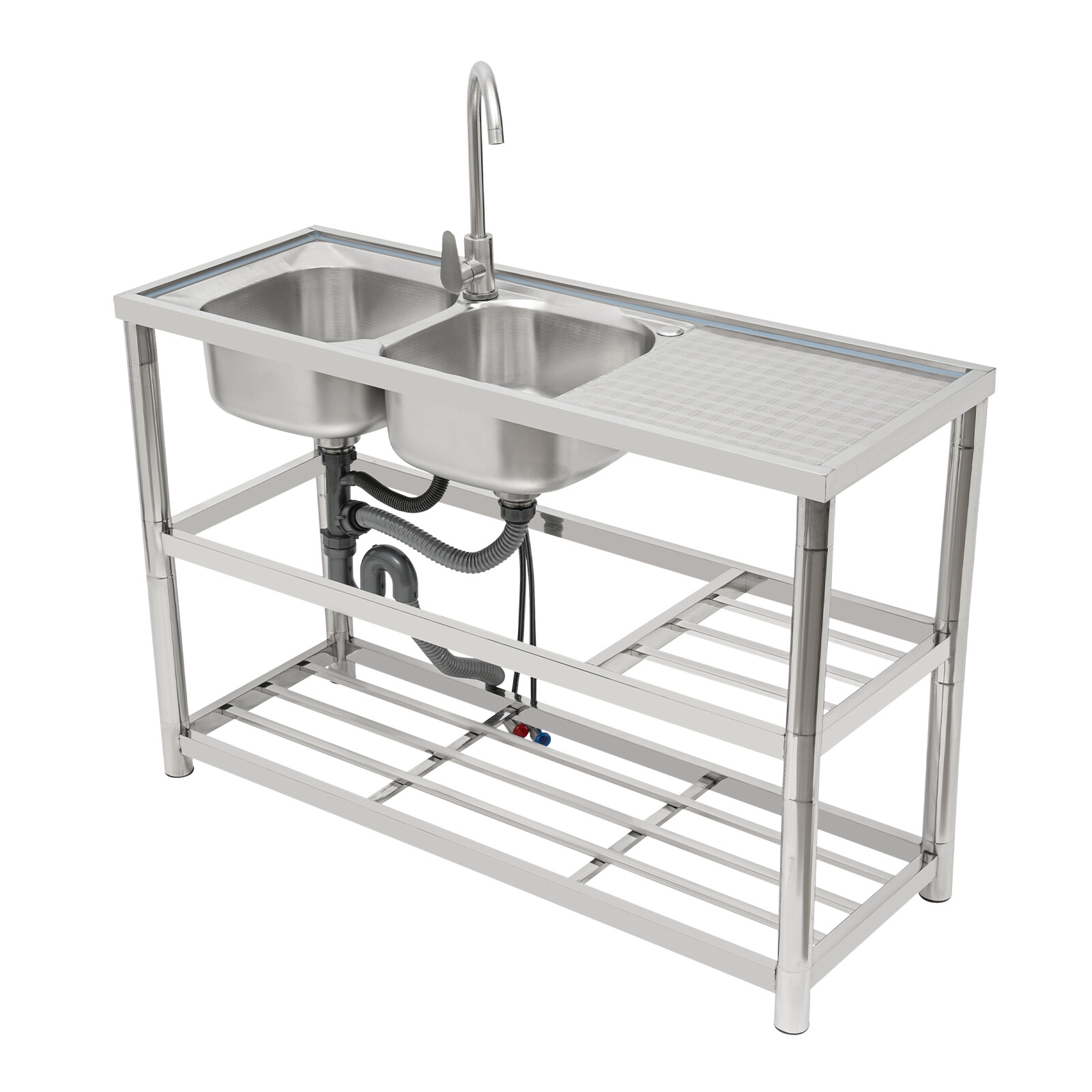 Restaurant Kitchen Sink Double-Bowl Sink Commercial Kitchen Sink Set w/ Faucet