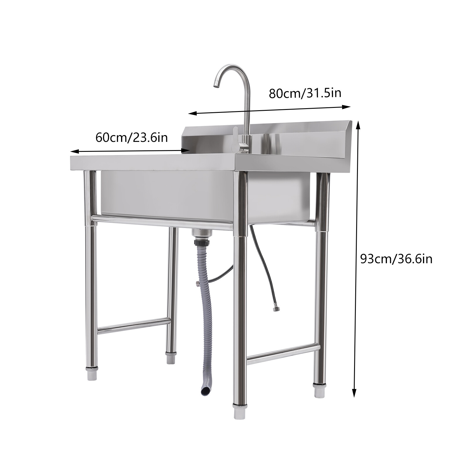 Utility Kitchen Sink Standing Stainless Steel Commercial Restaurant Laundry Sink