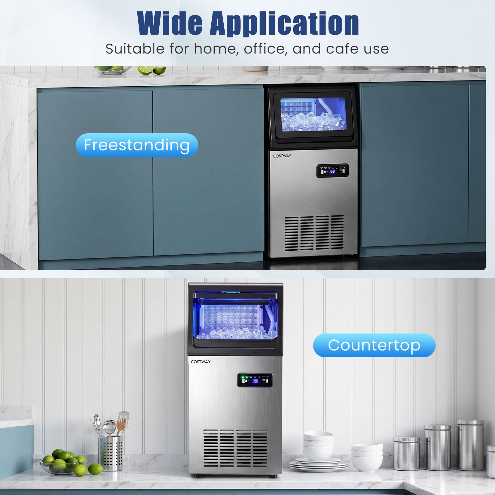 Commercial Ice Maker 110 lbs/24H, Stainless Steel Ice Machine w/25 lbs Capacity
