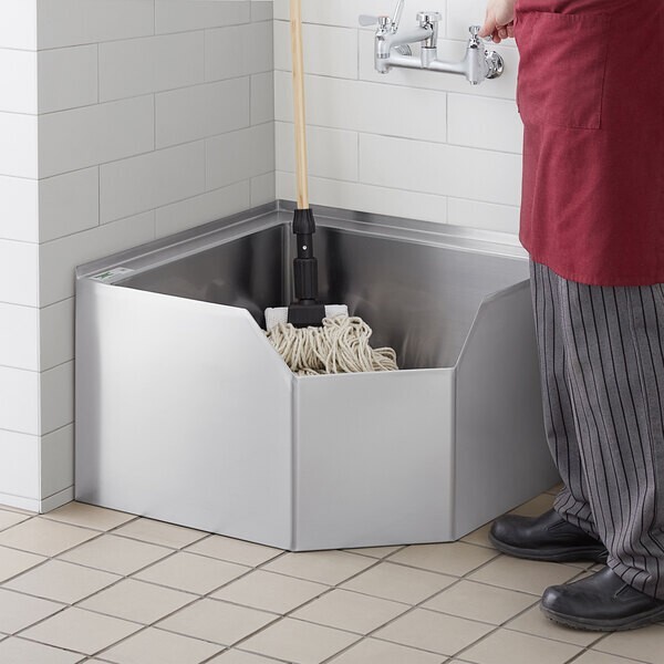 26″W x 26″L 16G Stainless Steel One Compartment Commercial Corner Mop Sink