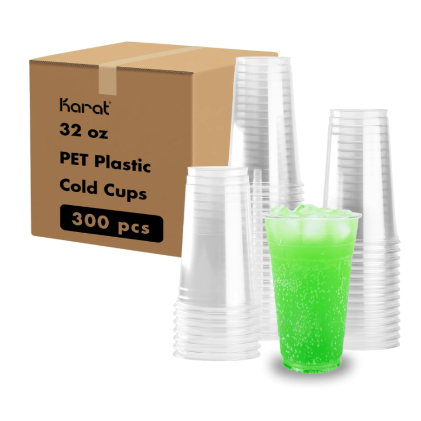 Karat 32oz PET Plastic Cold Cups Great for Loaded Tea, Iced Coffee 300 Count