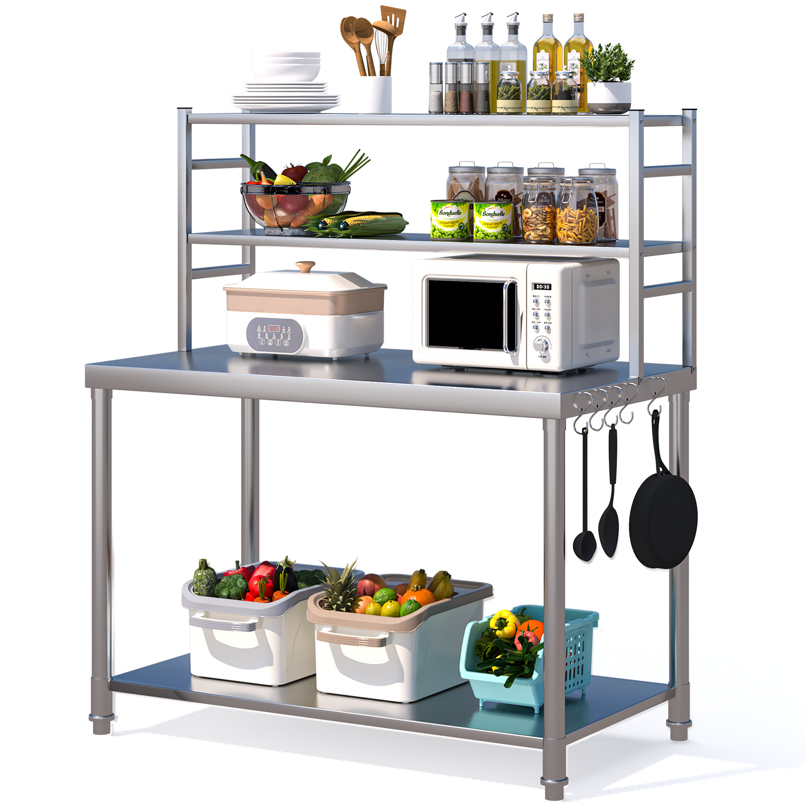 48″x24″ Stainless Steel Work Table Metal Prep Table 2 Adjustable Shelves Kitchen