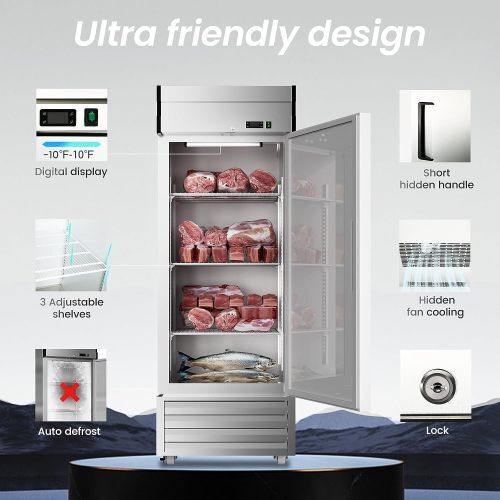 27″W Dynamic Cooling Commercial Freezer 23 Cu.Ft -10℉~10℉ Digital Thermostat LED