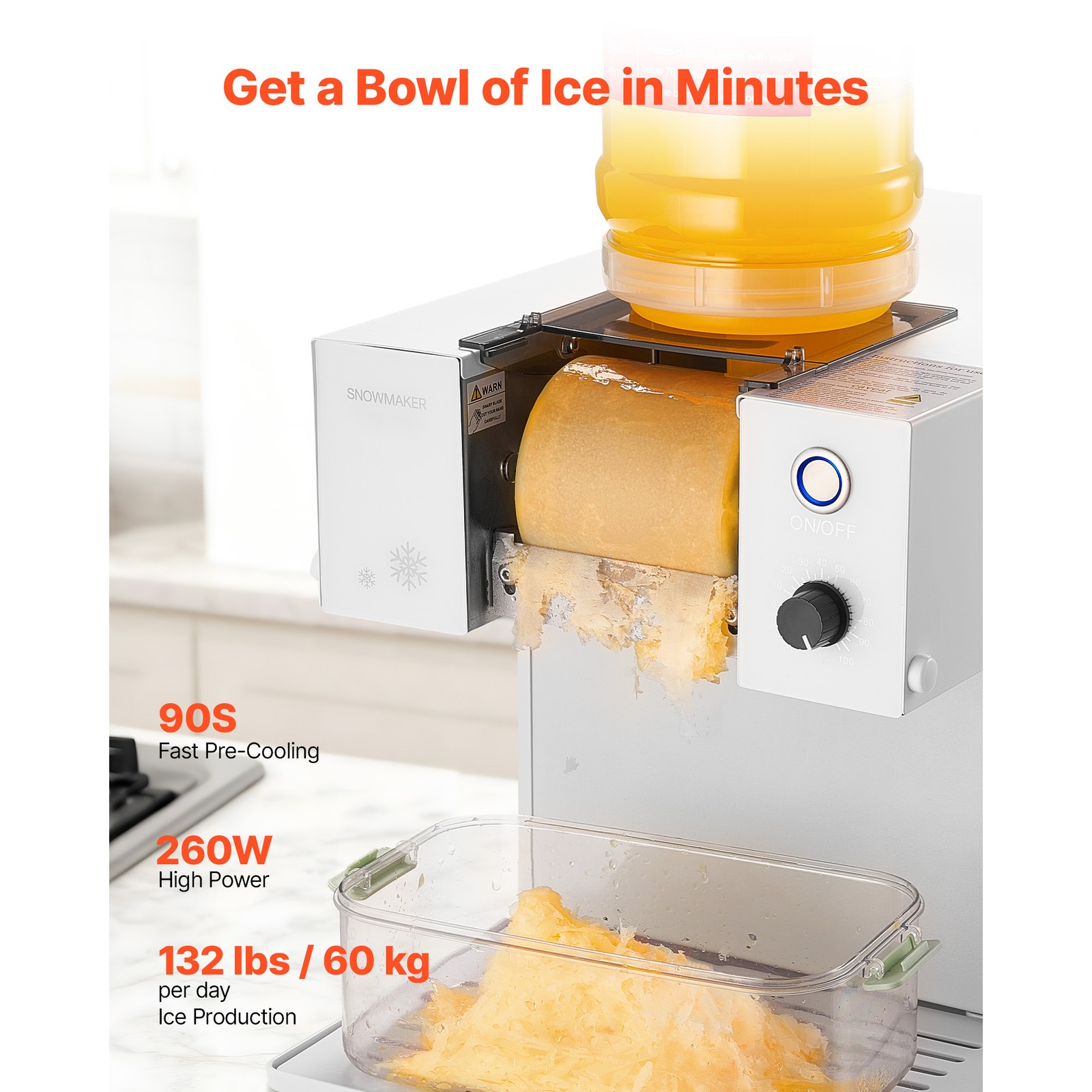 Uimoso Snowflake Ice Maker 132LBS/24H Ice Shaving Machine for Home Use